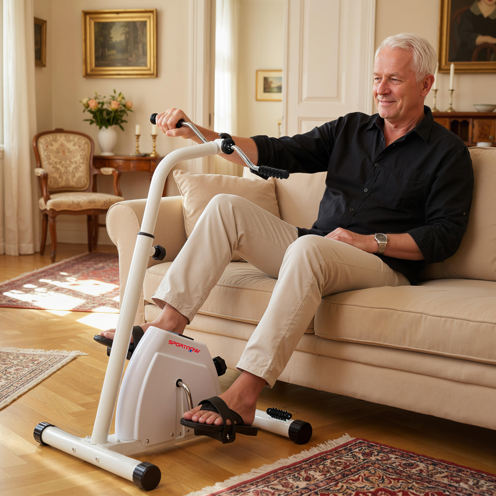 SPORTNOW Cyclette da Seduta con Altezza e Resistenza Regolabili Bianco 2/8