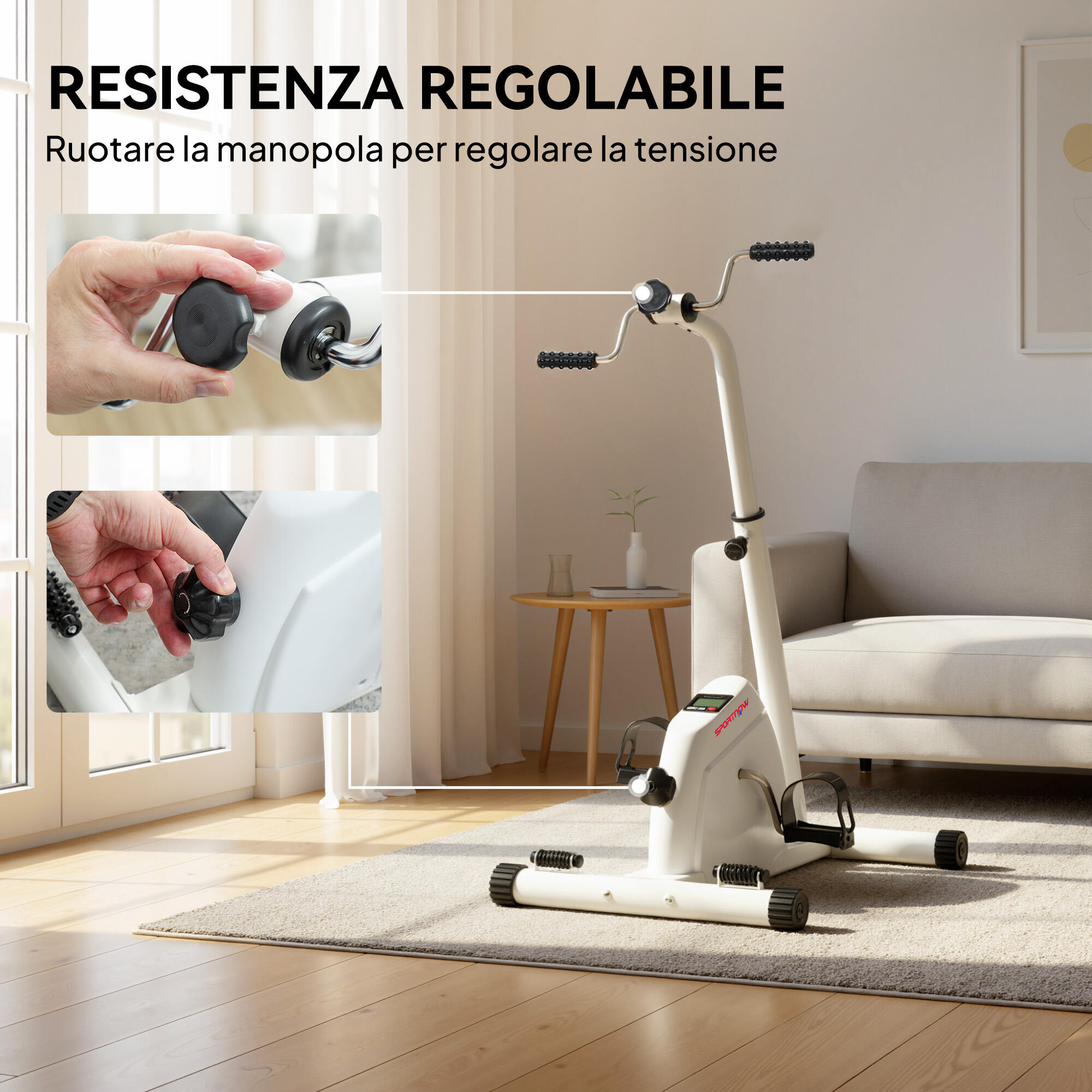 SPORTNOW Cyclette da Seduta con Altezza e Resistenza Regolabili Bianco 4/8