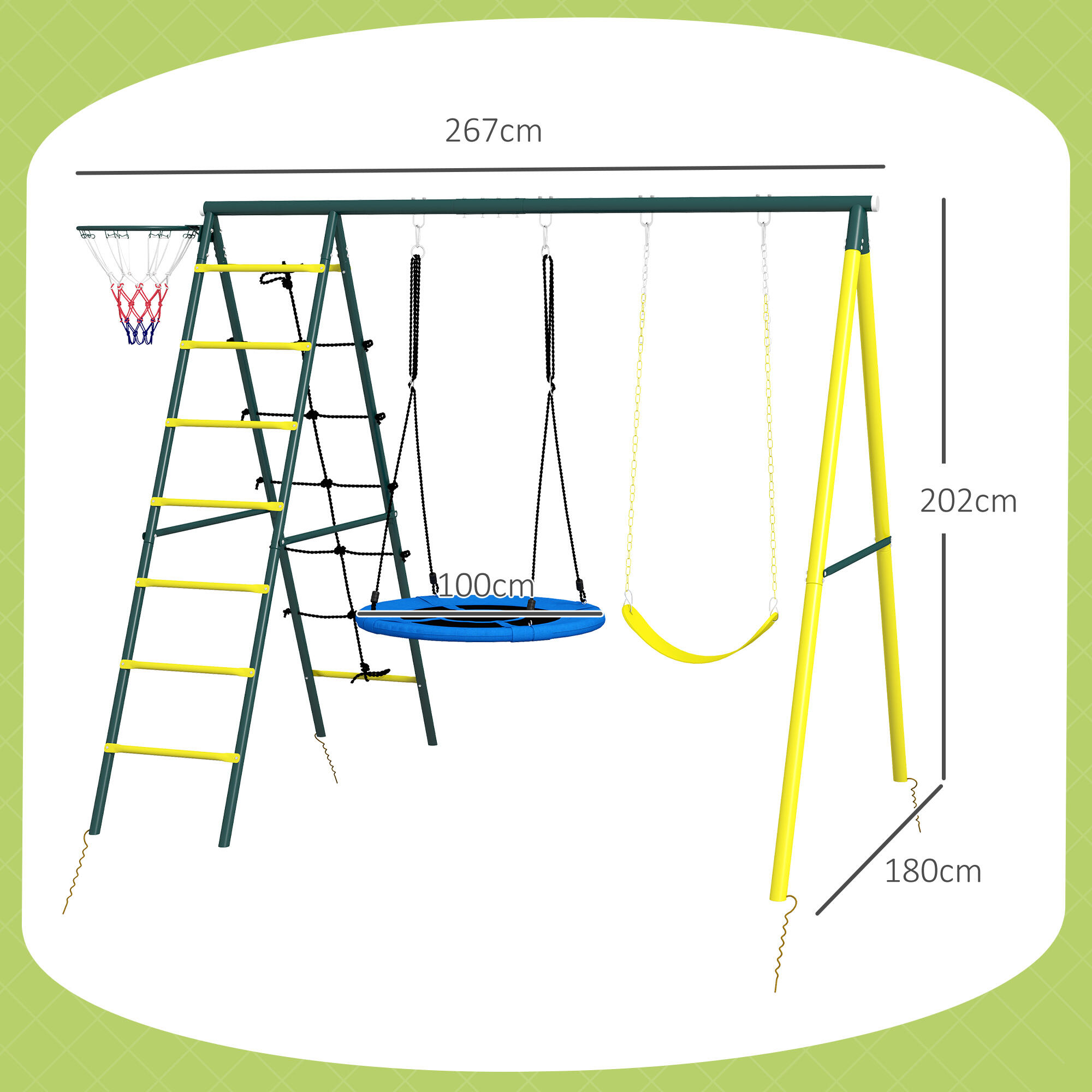 Columpio Infantil Outsunny 267x180x202 cm Amarillo 3/5