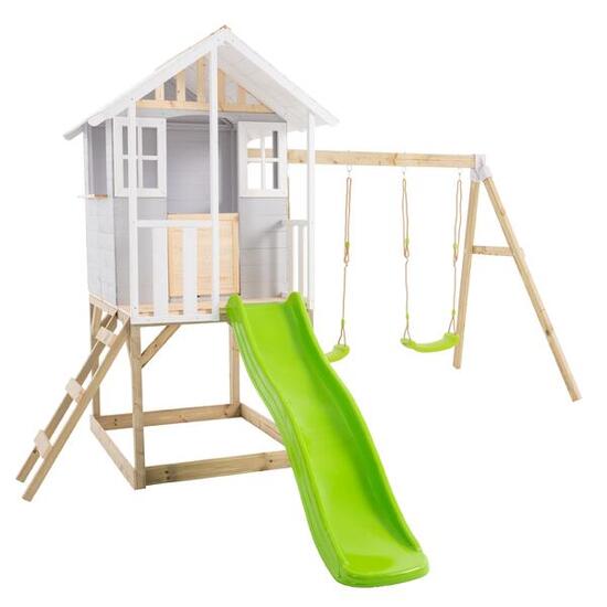 Spielhaus auf Stelzen mit Plattform + Rutsche + 2 Schaukeln PERCE-NEIGE braun FS