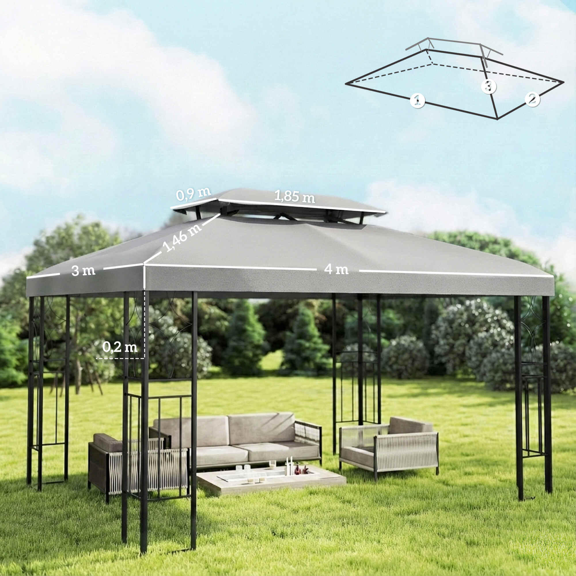 Techo de Repuesto Outsunny 400x300 cm Gris Claro 3/5