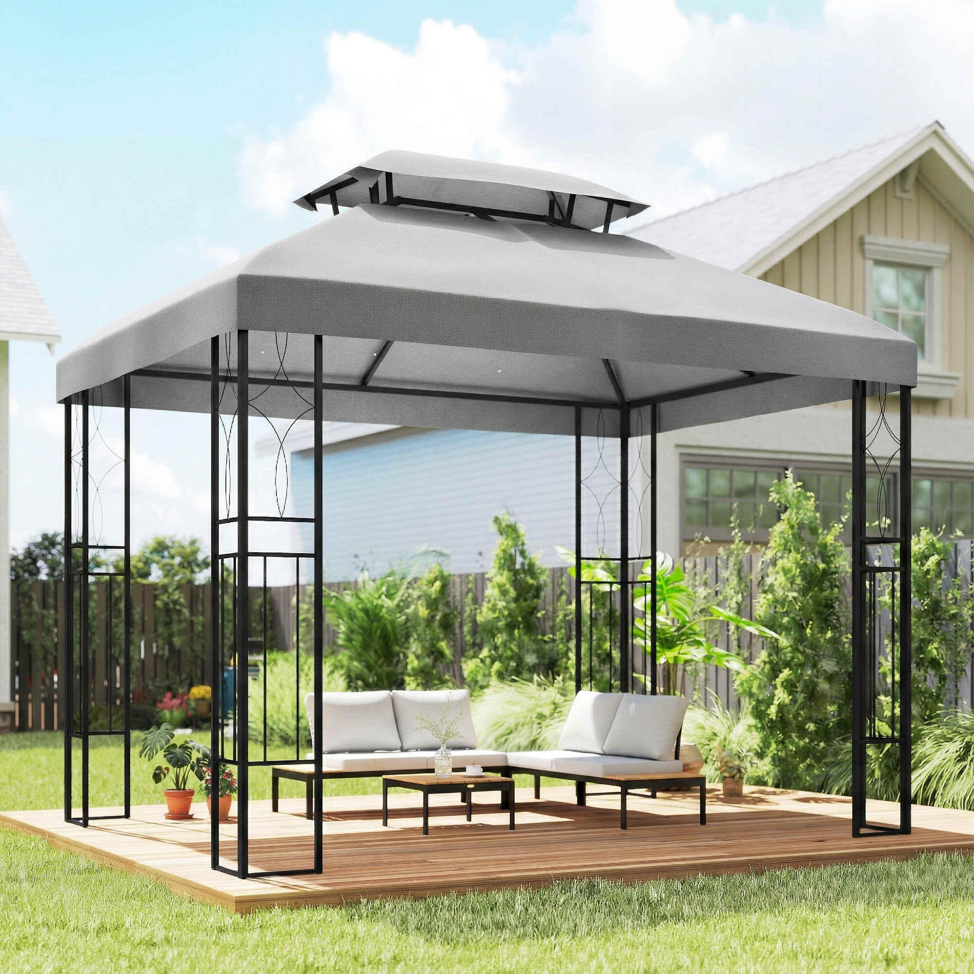 Techo de Repuesto Outsunny 400x300 cm Gris Claro 2/5