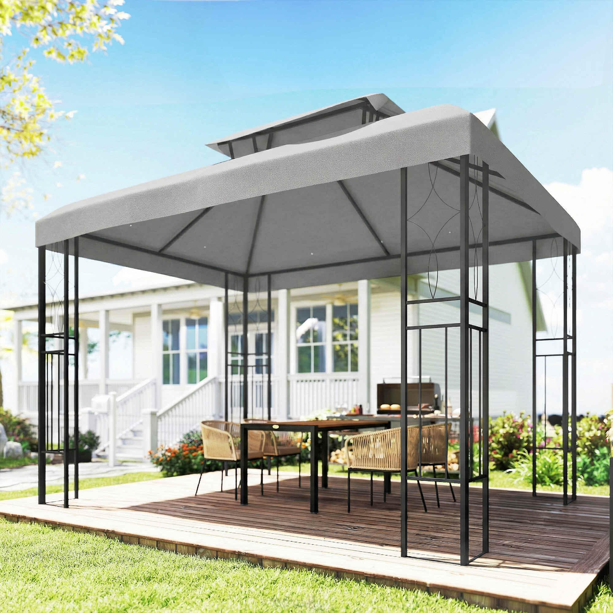 Techo de Repuesto Outsunny 400x300 cm Gris Claro 4/5