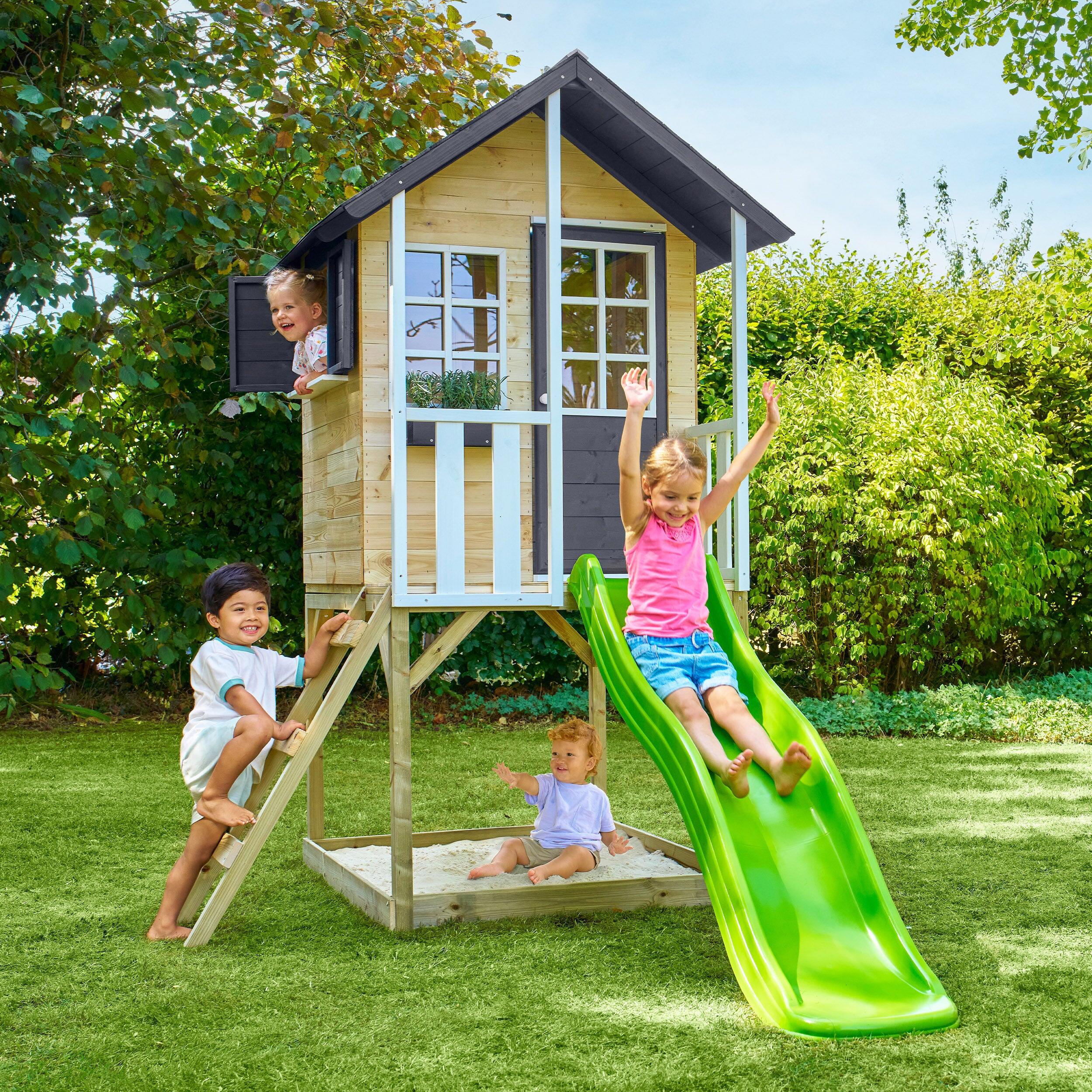Maisonnette sur pilotis balcon et glissière JACINTHES bois FSC® 2/5