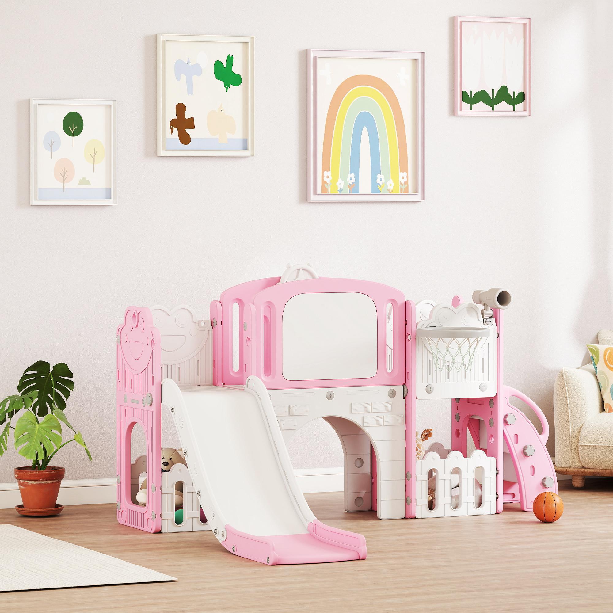 Tobogán Infantil AIYAPLAY 176x150x94 cm Rosa 2/5