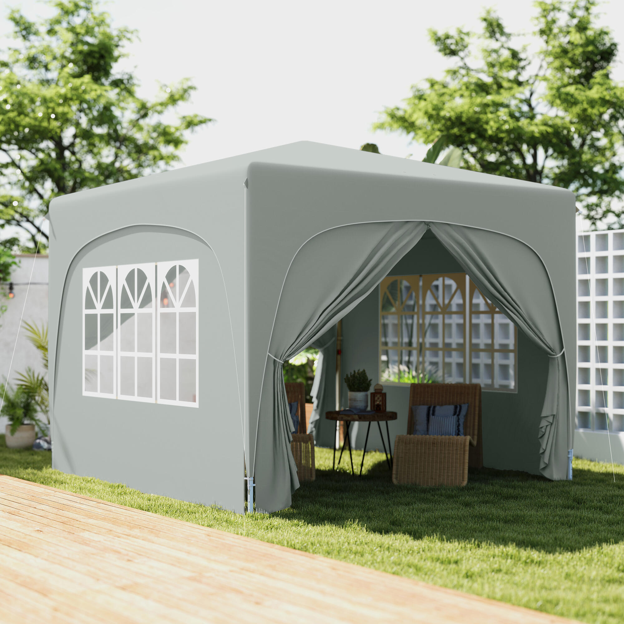 Carpa Plegable Outsunny 300x300x273 cm Gris Claro 2/6