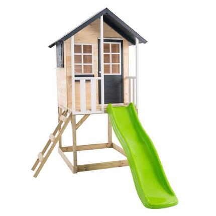 Spielhaus auf Stelzen mit Plattform + Rutsche JACINTHES braun FSC®