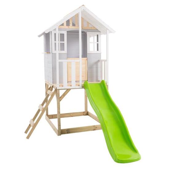 Spielhaus auf Stelzen mit Plattform + Rutsche PERCE-NEIGE grau FSC®