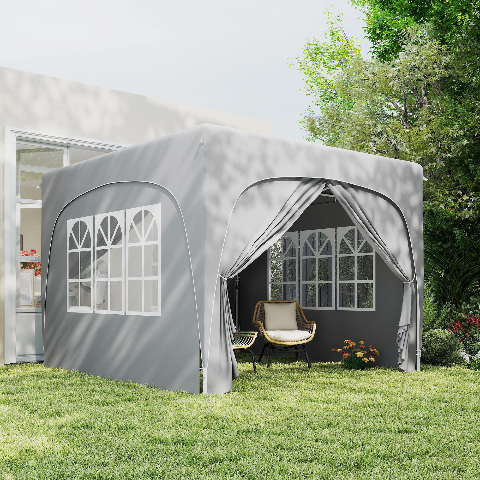Carpa Plegable Outsunny 300x300x273 cm Gris Claro 4/6