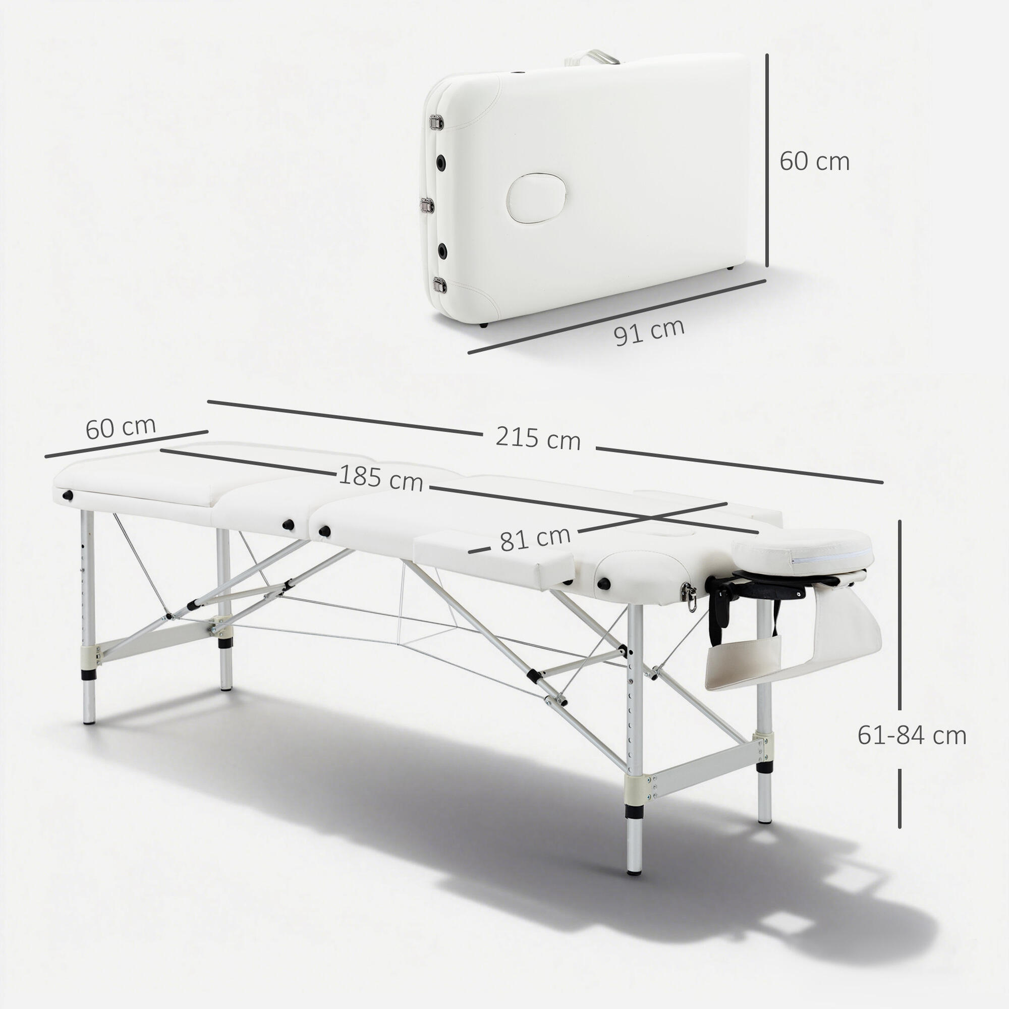 Marquesa de massagem 215x81x61-84 cm branco HOMCOM 3/5