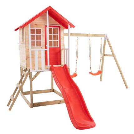 Schaukelgestell mit Balkon, Rutsche und 2 Schaukeln COQUELICOT braun FSC®