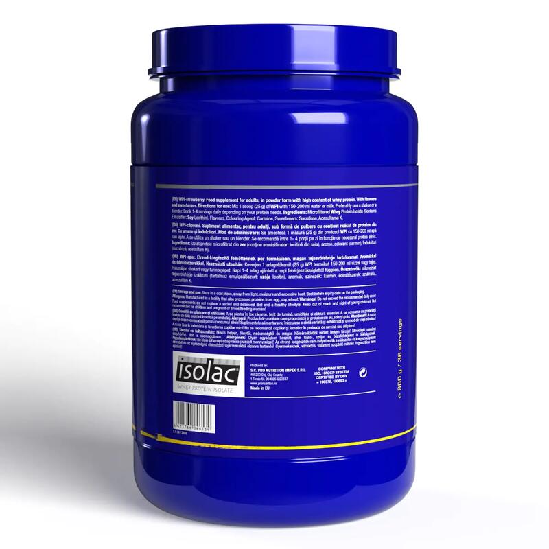 Izolat proteic din zer +90% proteine, WPI, Căpșuni, 900g
