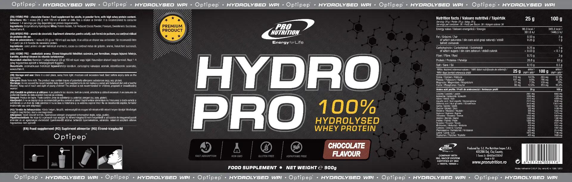 Hydro Pro - zer hidrolizat +86% proteine, Ciocolată, 900g 4/4