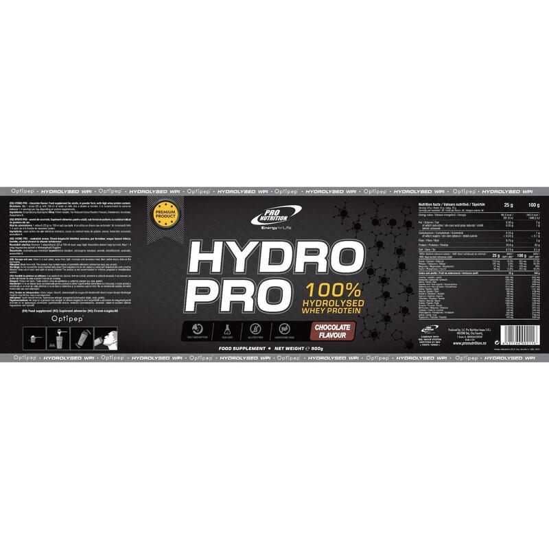 Hydro Pro - zer hidrolizat +86% proteine, Ciocolată, 900g