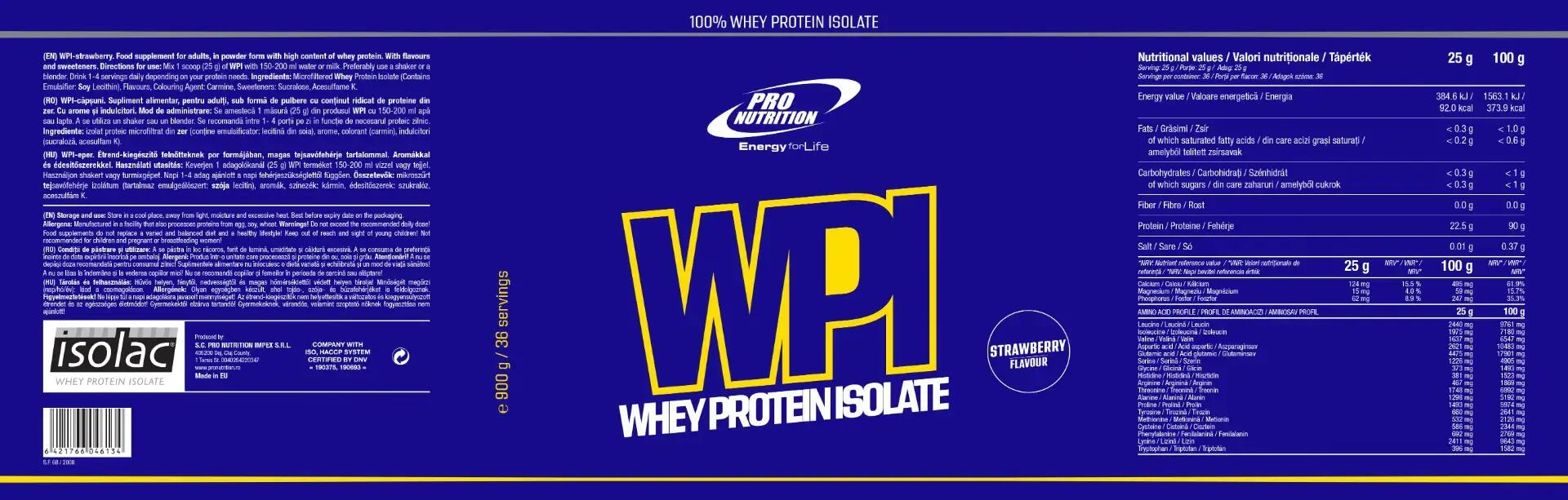 Izolat proteic din zer +90% proteine, WPI, Căpșuni, 900g 4/4