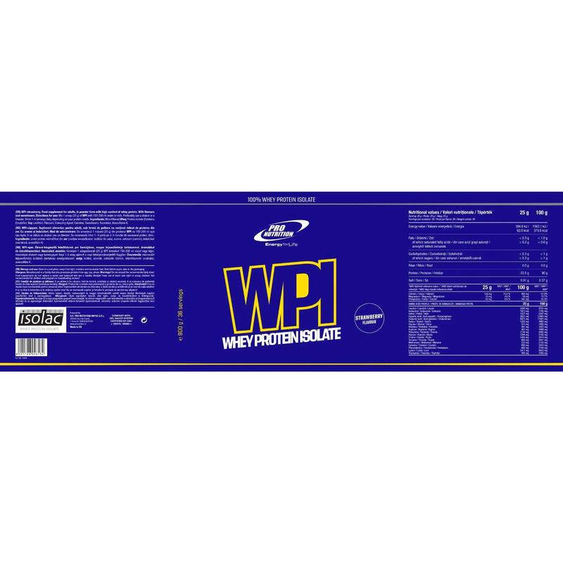 Izolat proteic din zer +90% proteine, WPI, Căpșuni, 900g