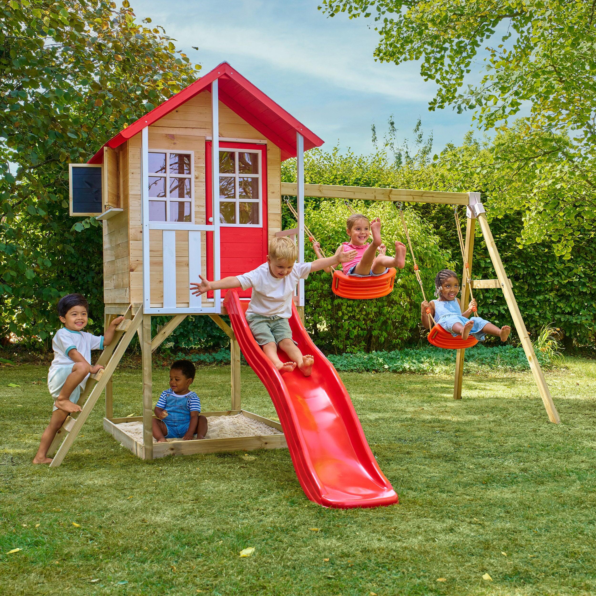 Maisonnette sur pilotis, glissière, 2 balançoires COQUELICOT bois FSC® 2/5