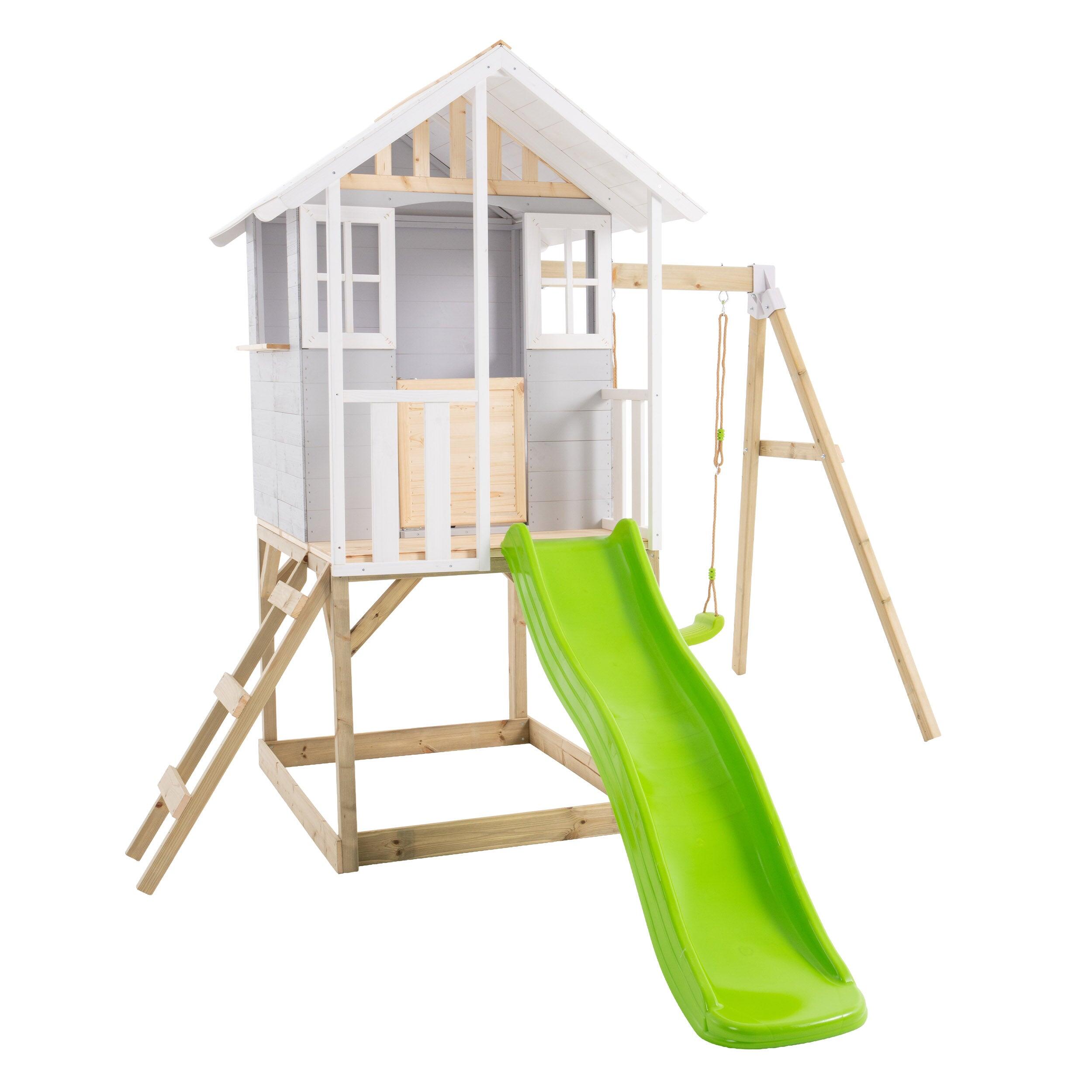 TP Toys Maisonnette en Bois Colline avec Glissière 1,8 m – Bac à Sable Ombragé – Terrasse surélevée 120 cm – Kit d'Ancrage Inclus – Dès 3 Ans – pour Jardin