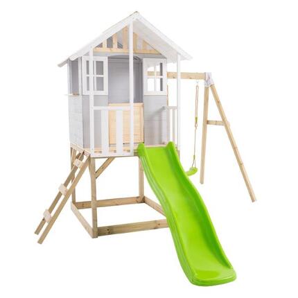 Spielhaus auf Stelzen mit Plattform + Rutsche + 1 Schaukel PERCE-NEIGE grau FSC®