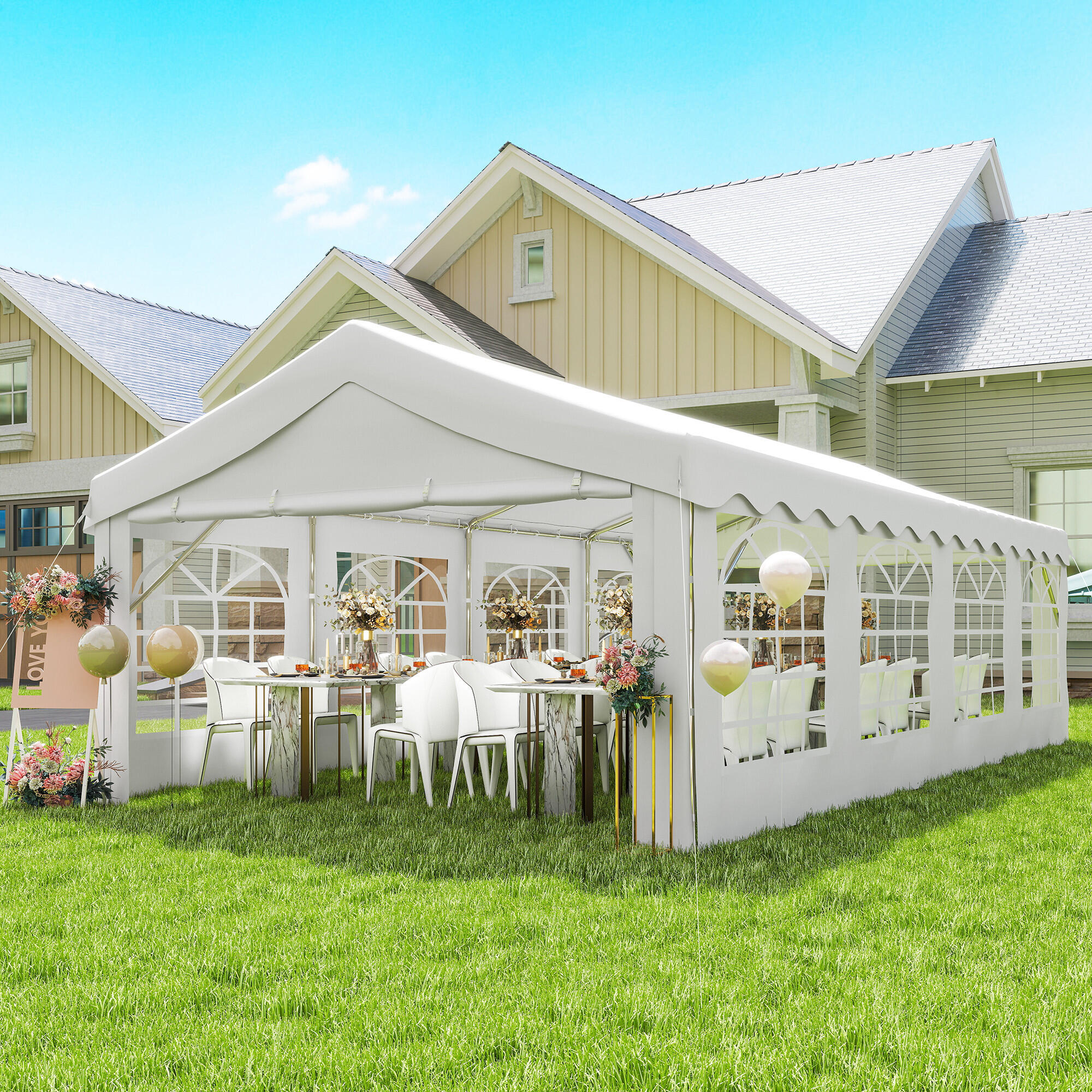 Carpa para Fiesta Outsunny 800x400x280 cm Blanco 2/5
