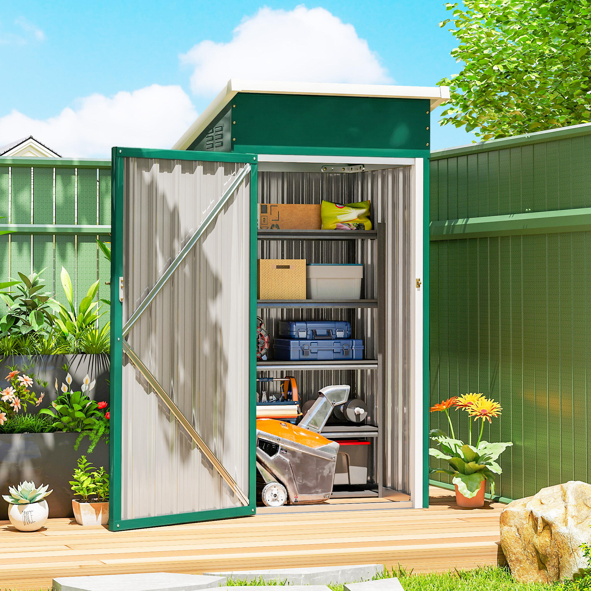 Caseta de Jardín Outsunny 107.5x91x185 cm Verde 2/5