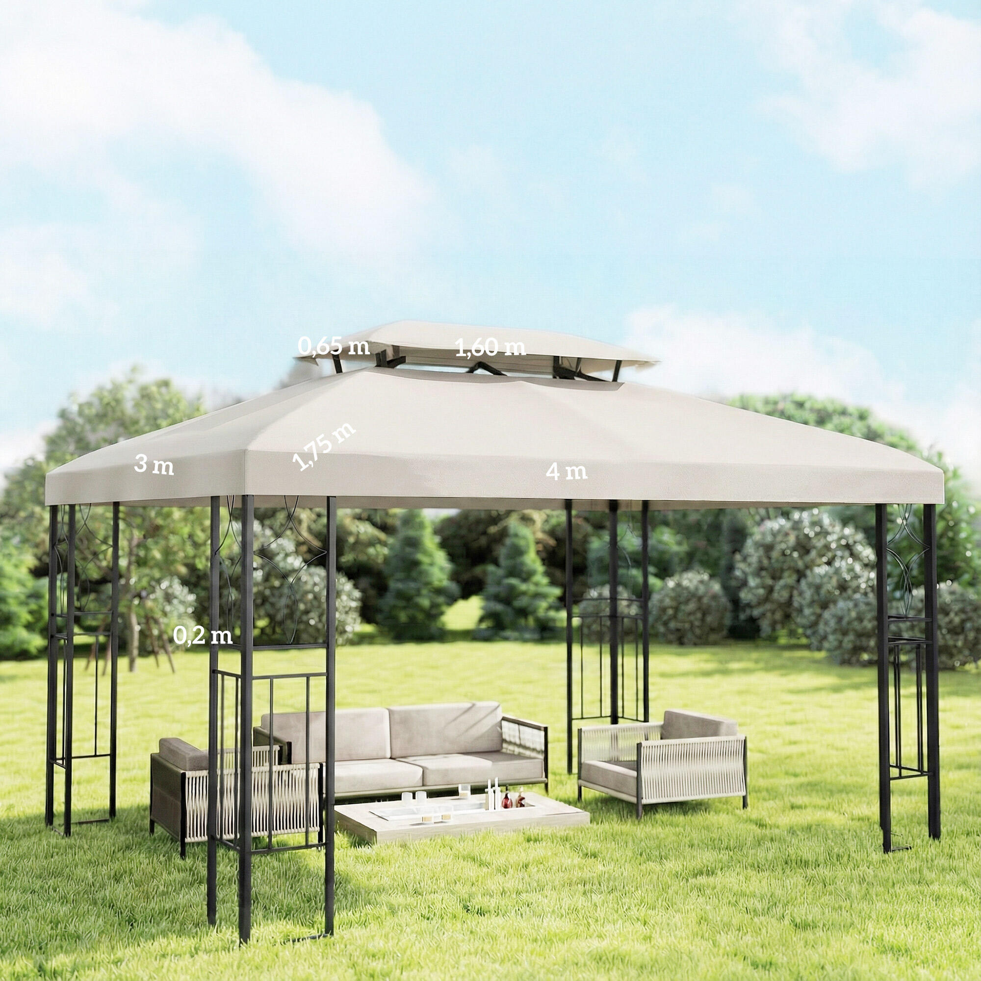 Techo de Repuesto Outsunny 400x300 cm Crema 3/5