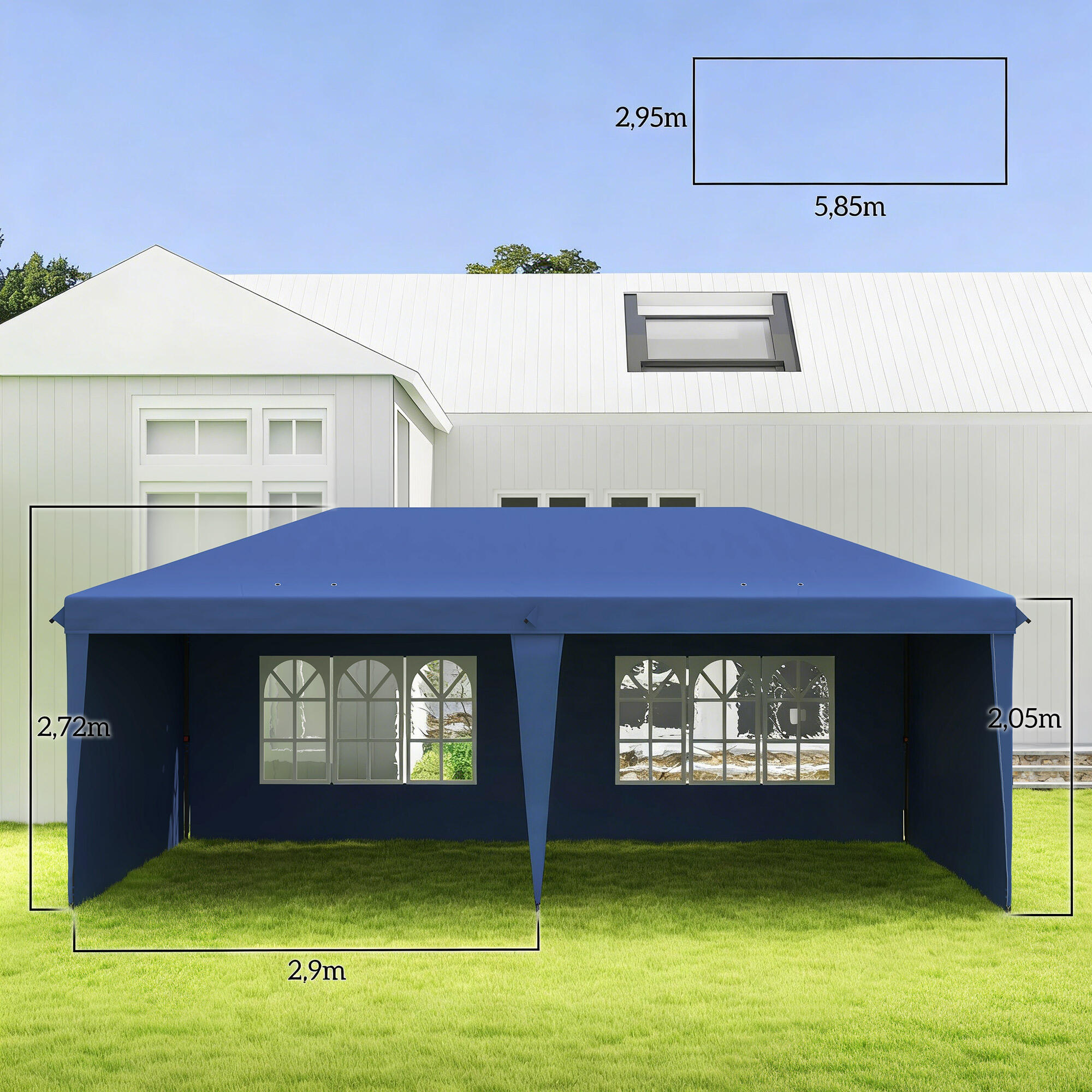 Carpa Plegable Outsunny 585x295x272 cm Azul 3/5