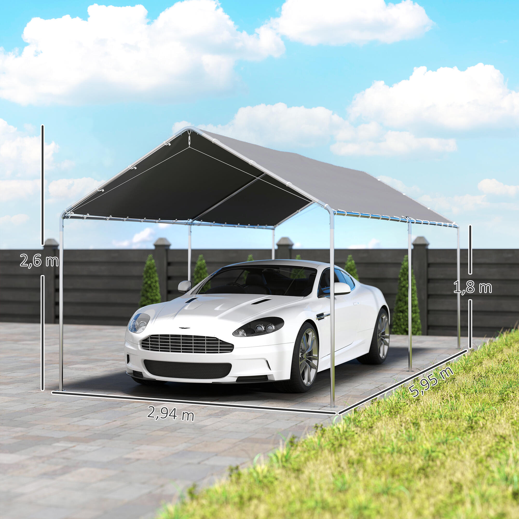 Carpa para Garaje Outsunny 595x294x260 cm Gris 3/5