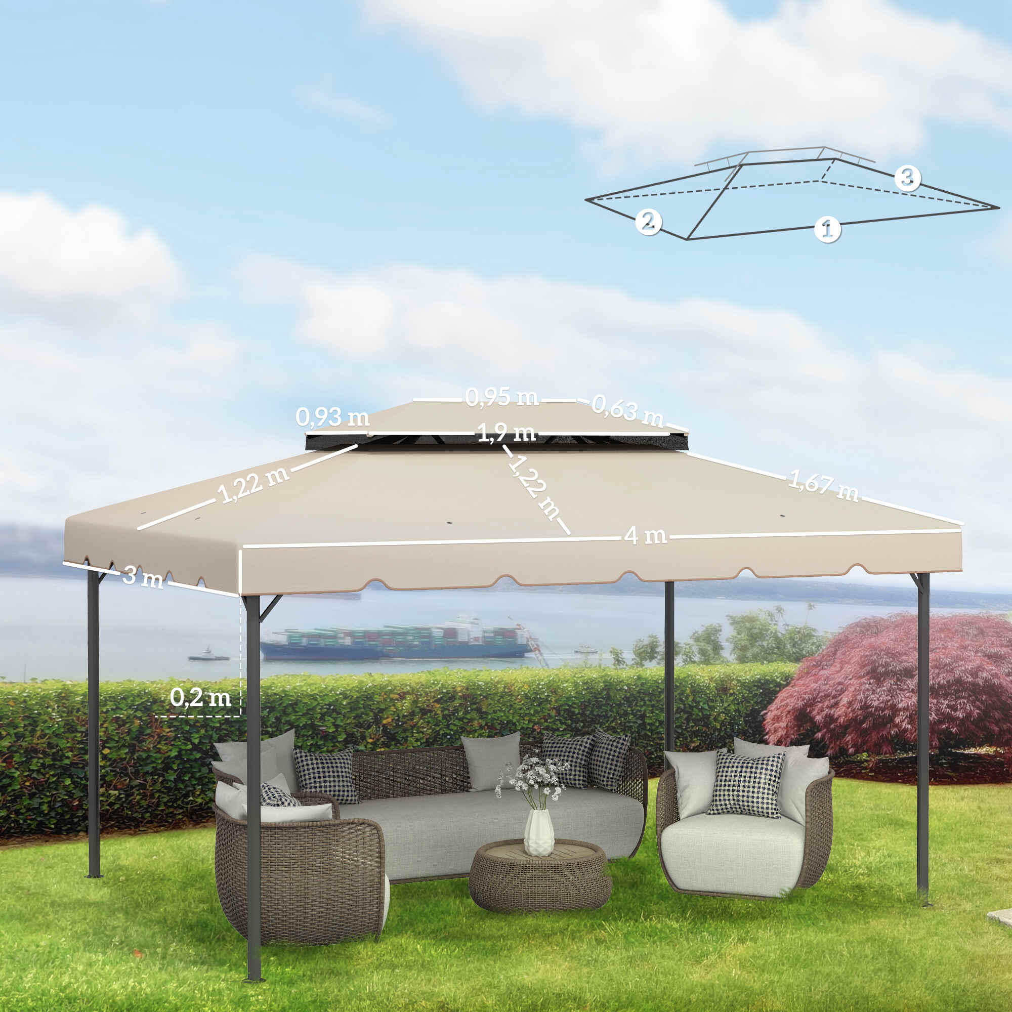 Techo de Repuesto Outsunny 400x300 cm Beige 3/5