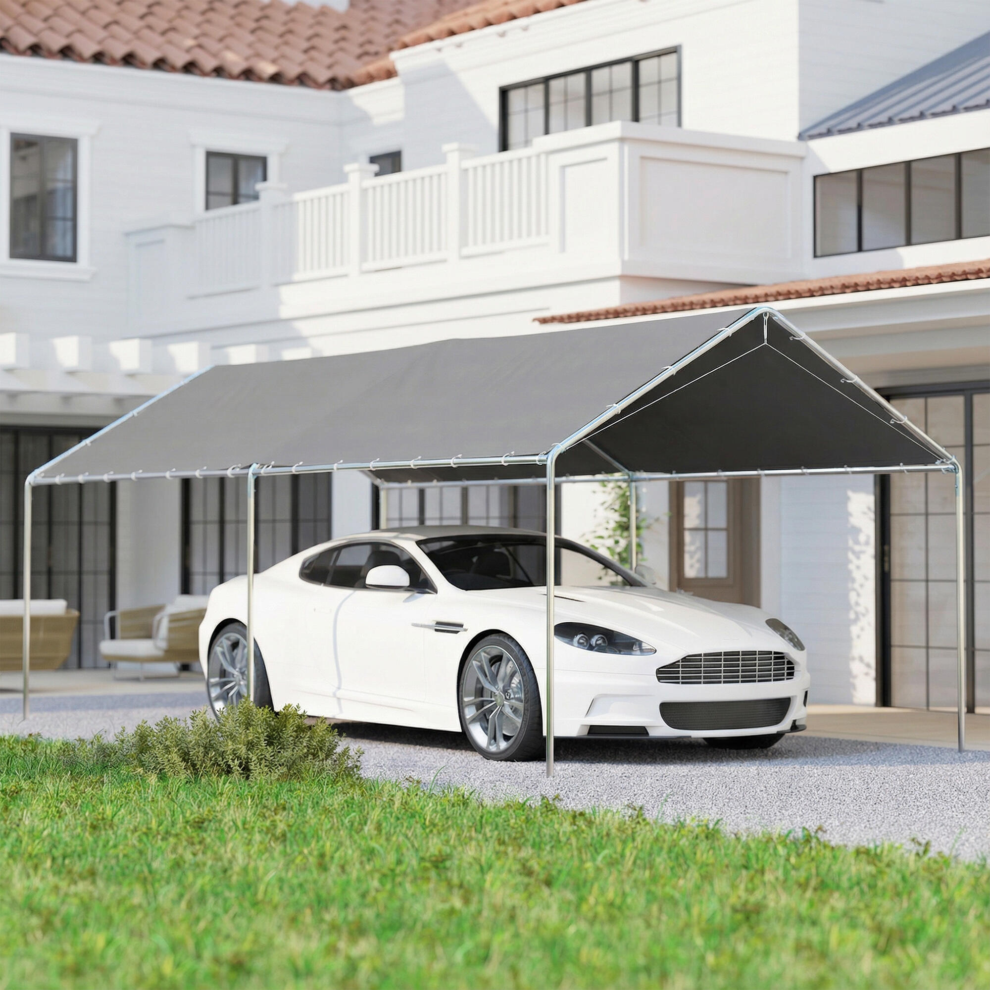 Carpa para Garaje Outsunny 595x294x260 cm Gris 2/5