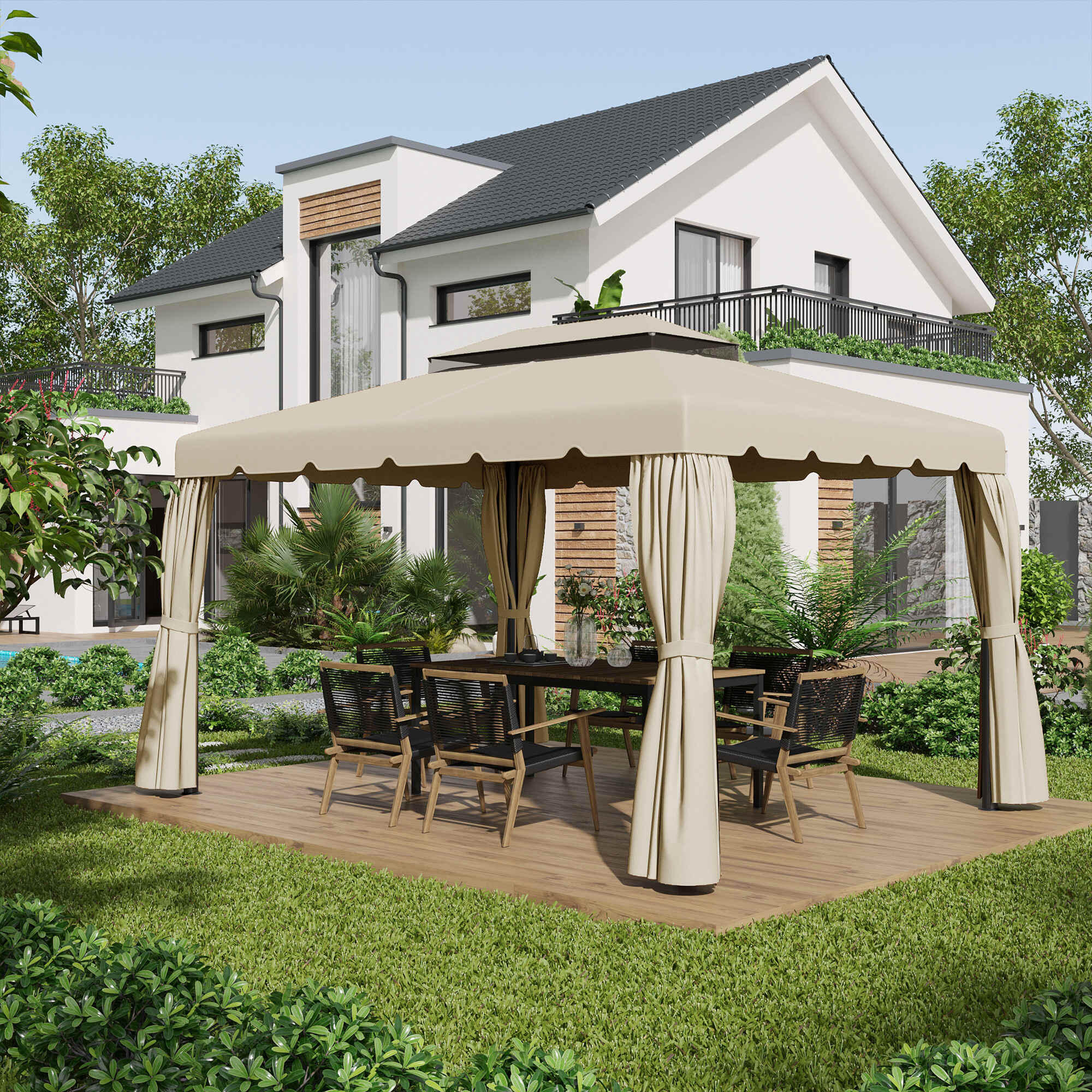 Techo de Repuesto Outsunny 400x300 cm Beige 5/5