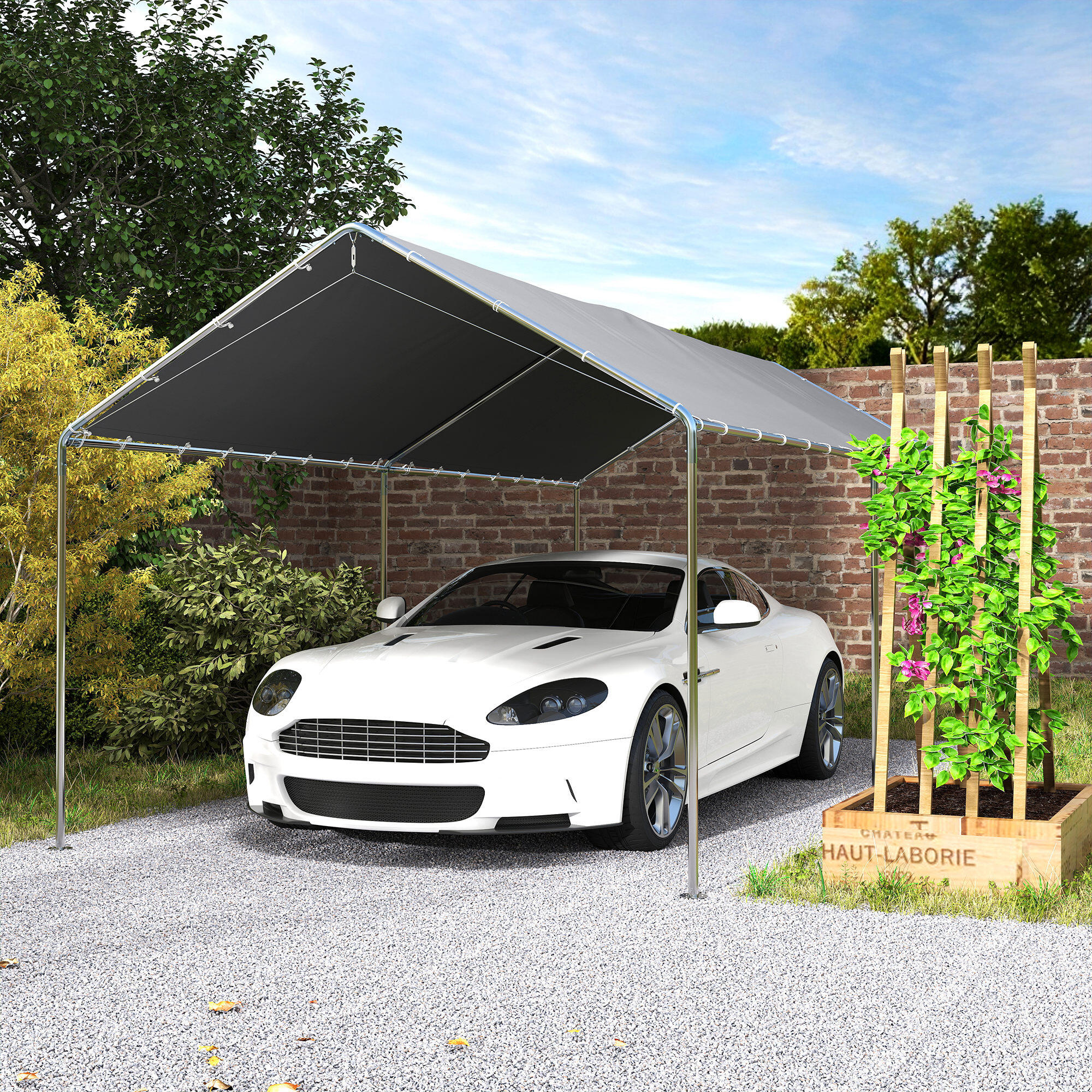 Carpa para Garaje Outsunny 595x294x260 cm Gris 5/5