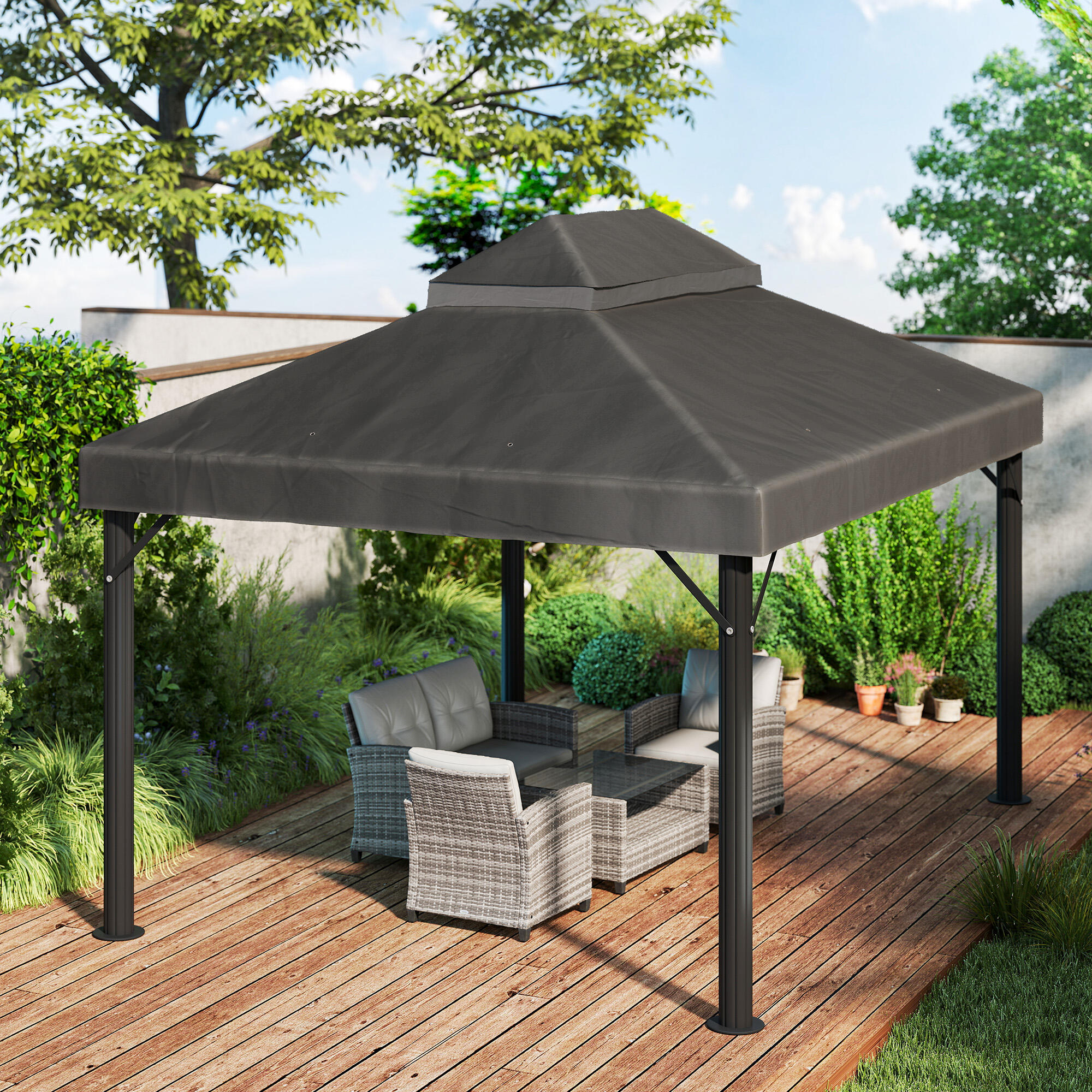 Techo de Repuesto Outsunny 400x300 cm Gris Oscuro 5/6