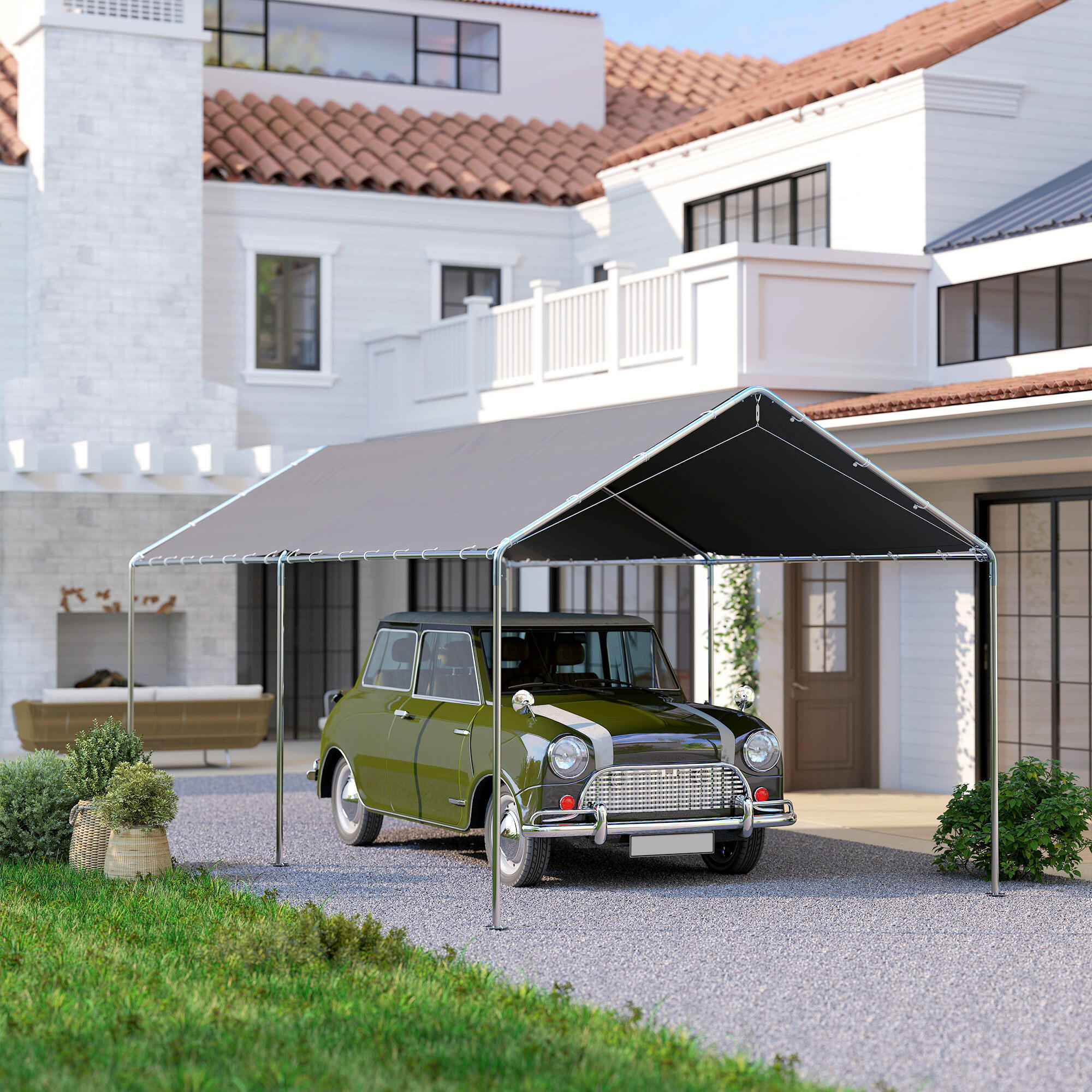Carpa para Garaje Outsunny 595x294x260 cm Gris 4/5