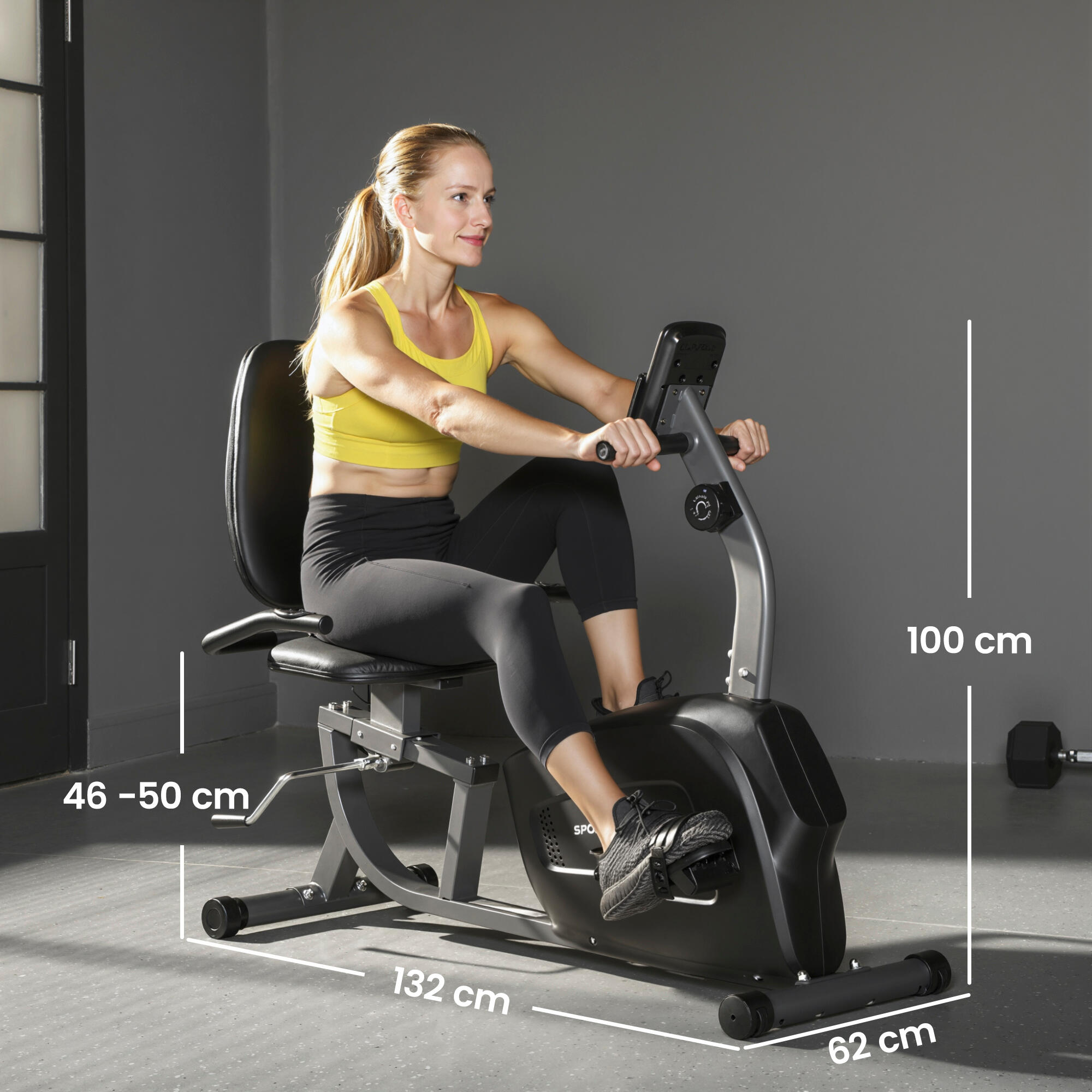 SPORTNOW Cyclette Recumbent con 8 Livelli di Resistenza e Rilevazione Battito 3/8
