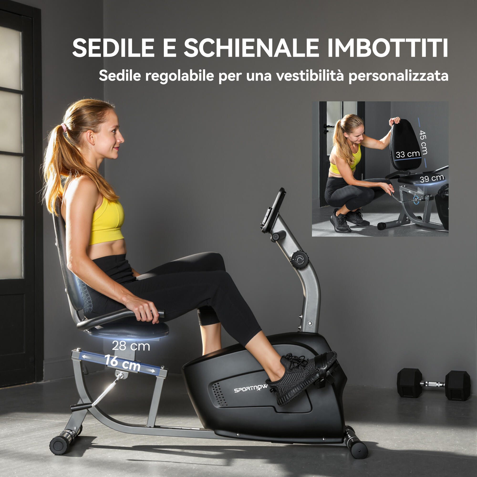 SPORTNOW Cyclette Recumbent con 8 Livelli di Resistenza e Rilevazione Battito 6/8