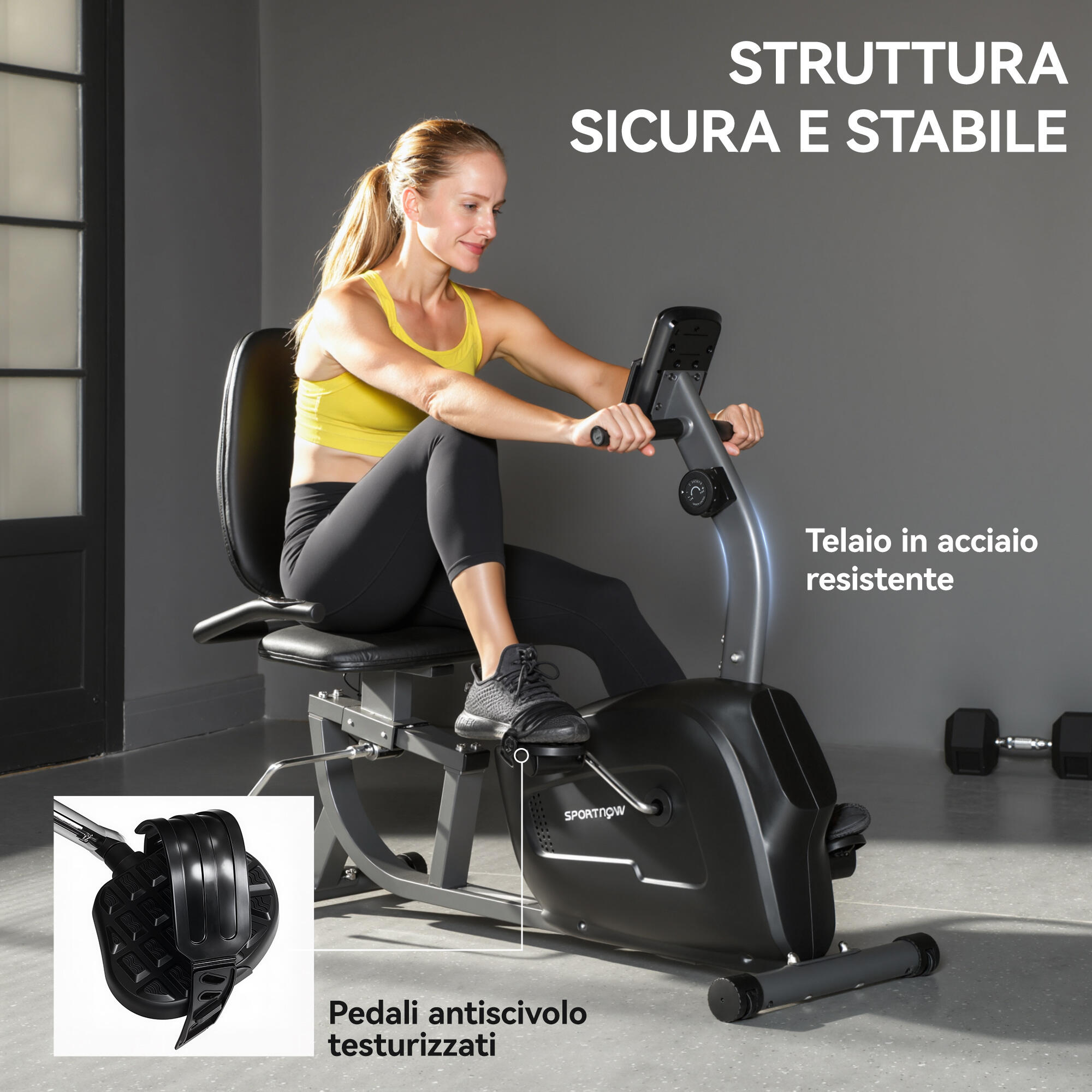 SPORTNOW Cyclette Recumbent con 8 Livelli di Resistenza e Rilevazione Battito 7/8