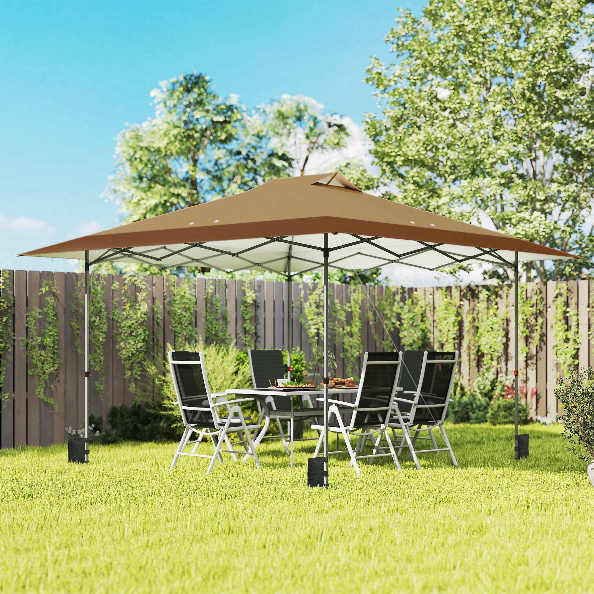 Carpa Plegable Outsunny 395x395x285 cm Beige y Café 2/5