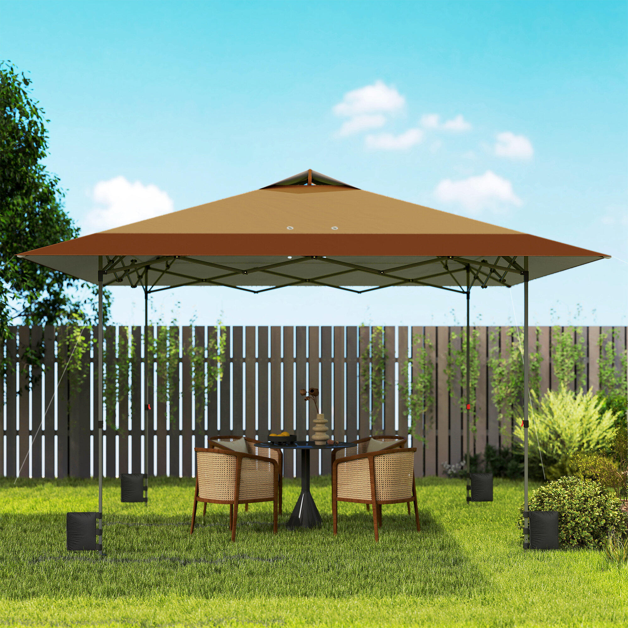 Carpa Plegable Outsunny 395x395x285 cm Beige y Café 5/5