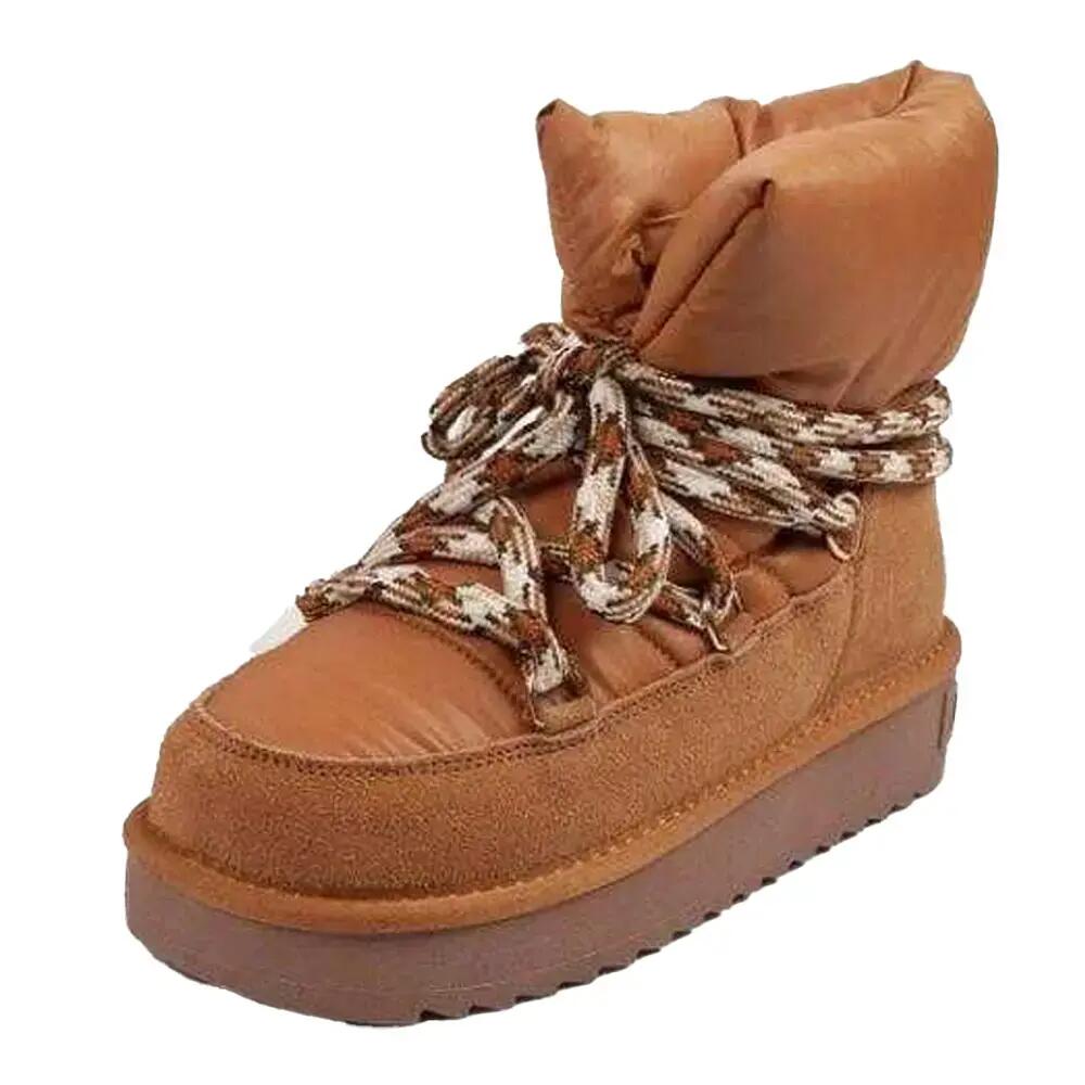 Womens/Ladies Sheepskin Platform Winter Snow Boots (Brown)