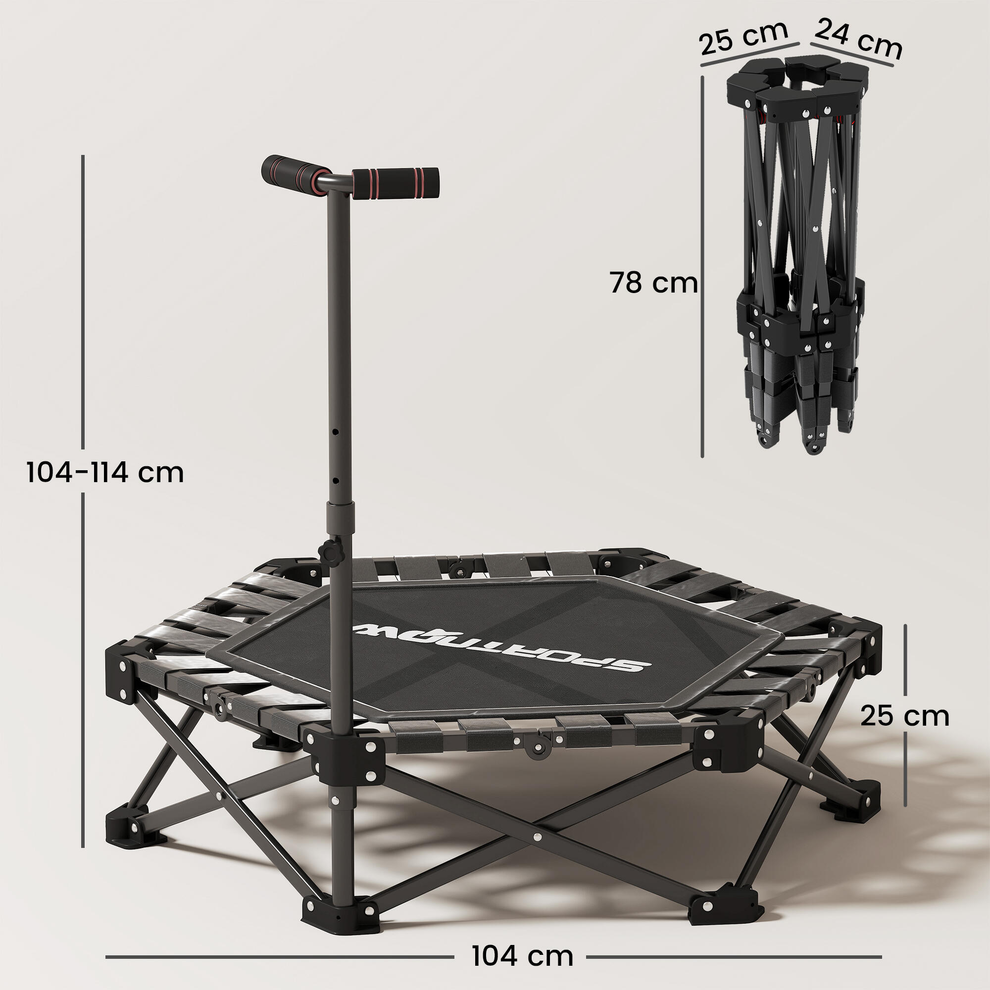 Trampolín de Fitness SPORTNOW 104x104x114 cm Negro 3/5