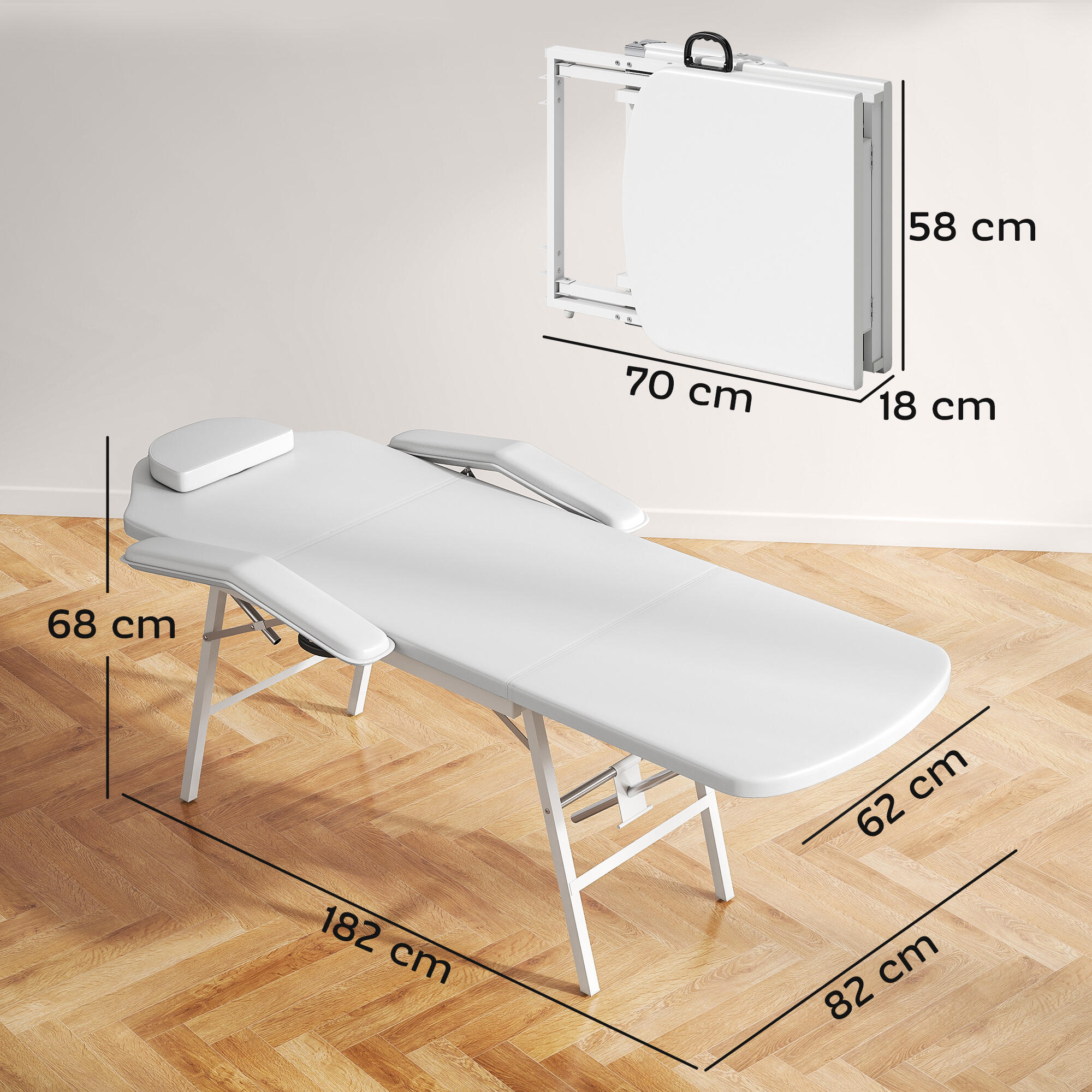 Camilla Estética Plegable HOMCOM 182x82x68 cm Blanco 3/5