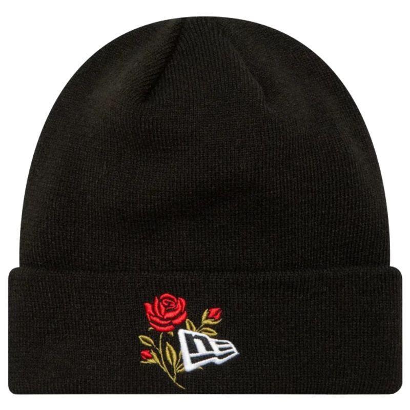 Unisex Adult Rose Knitted Cuff Beanie (Black)