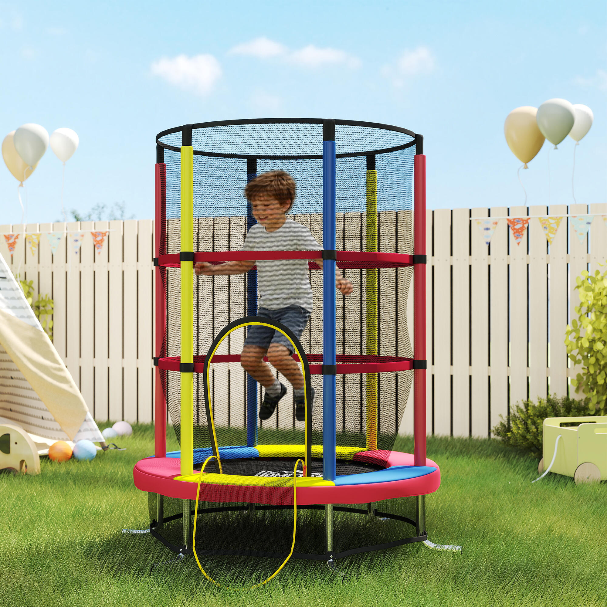 HOMCOM Trampolino per Bambini 3-6 Anni con Rete di Sicurezza Ø160x190 cm 2/7