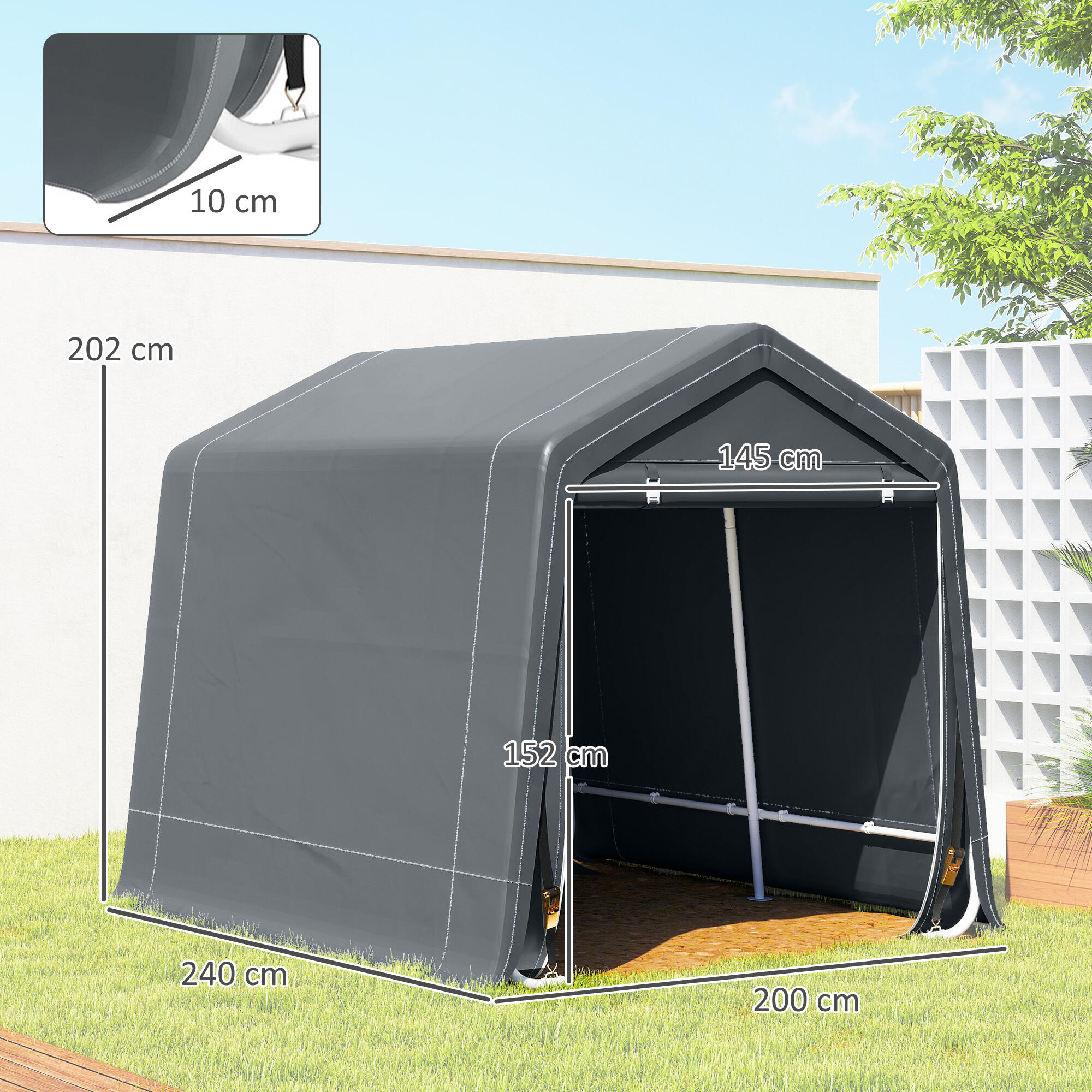 Abrigo de exterior 240x200x202 cm cinzento Outsunny 3/5