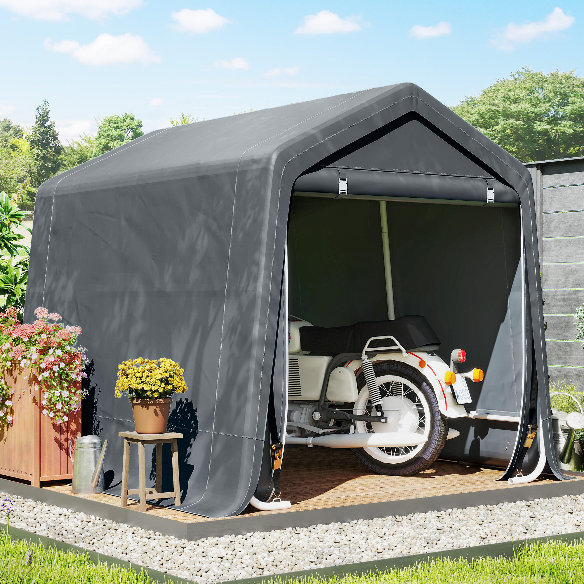 Abrigo de exterior 240x200x202 cm cinzento Outsunny 2/5