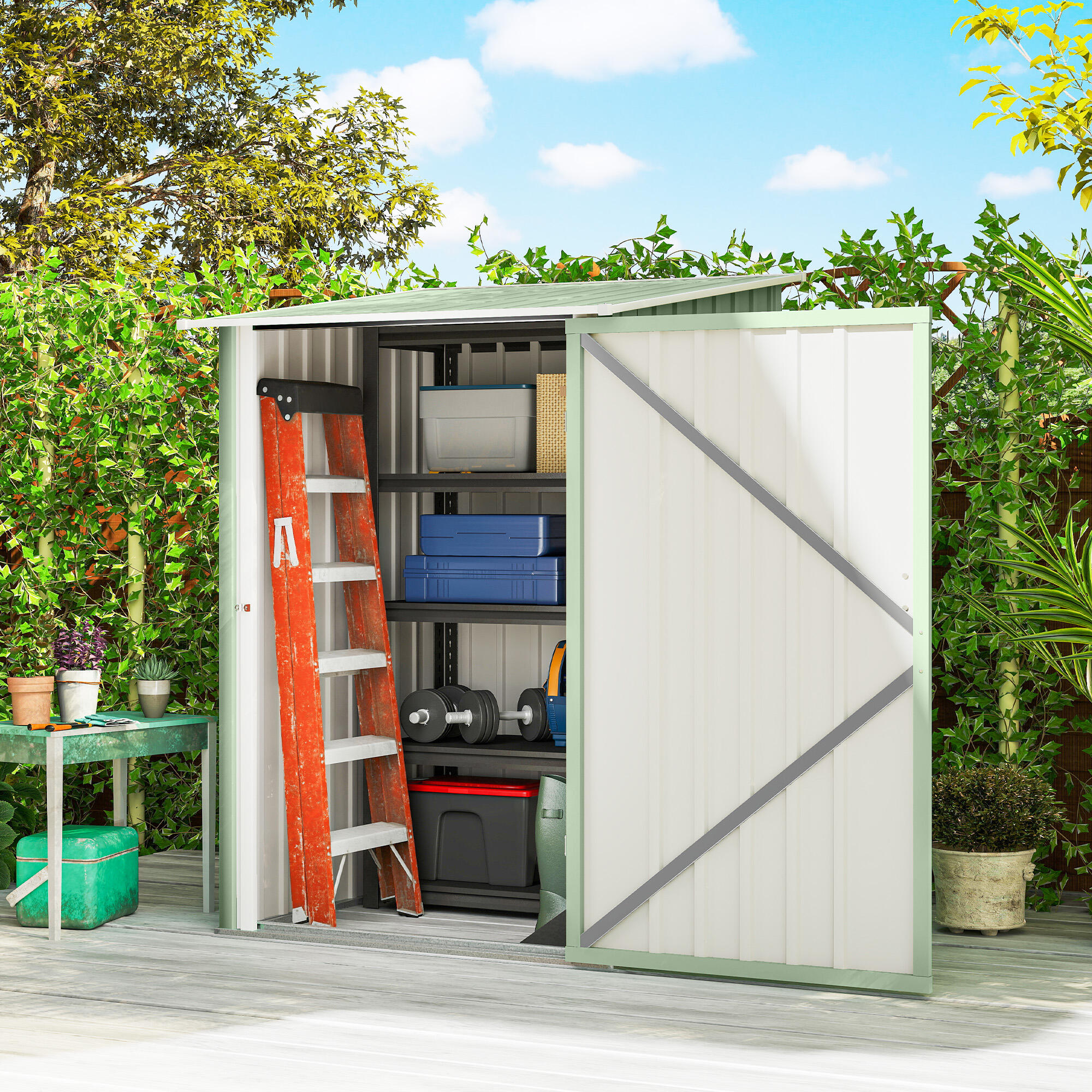 Caseta de Jardín Outsunny 100x103x160 cm Verde 2/5