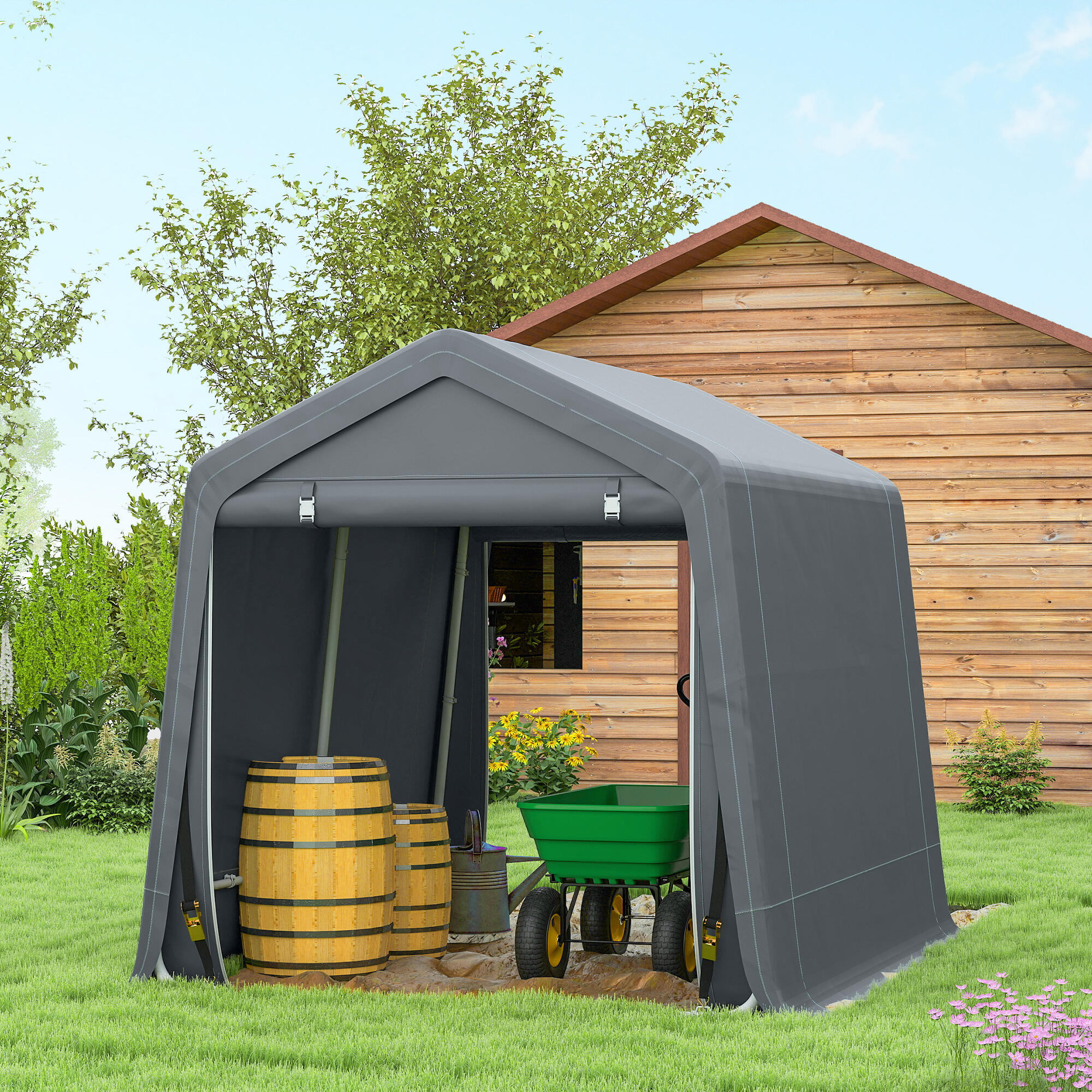 Abrigo de exterior 240x200x202 cm cinzento Outsunny 5/5