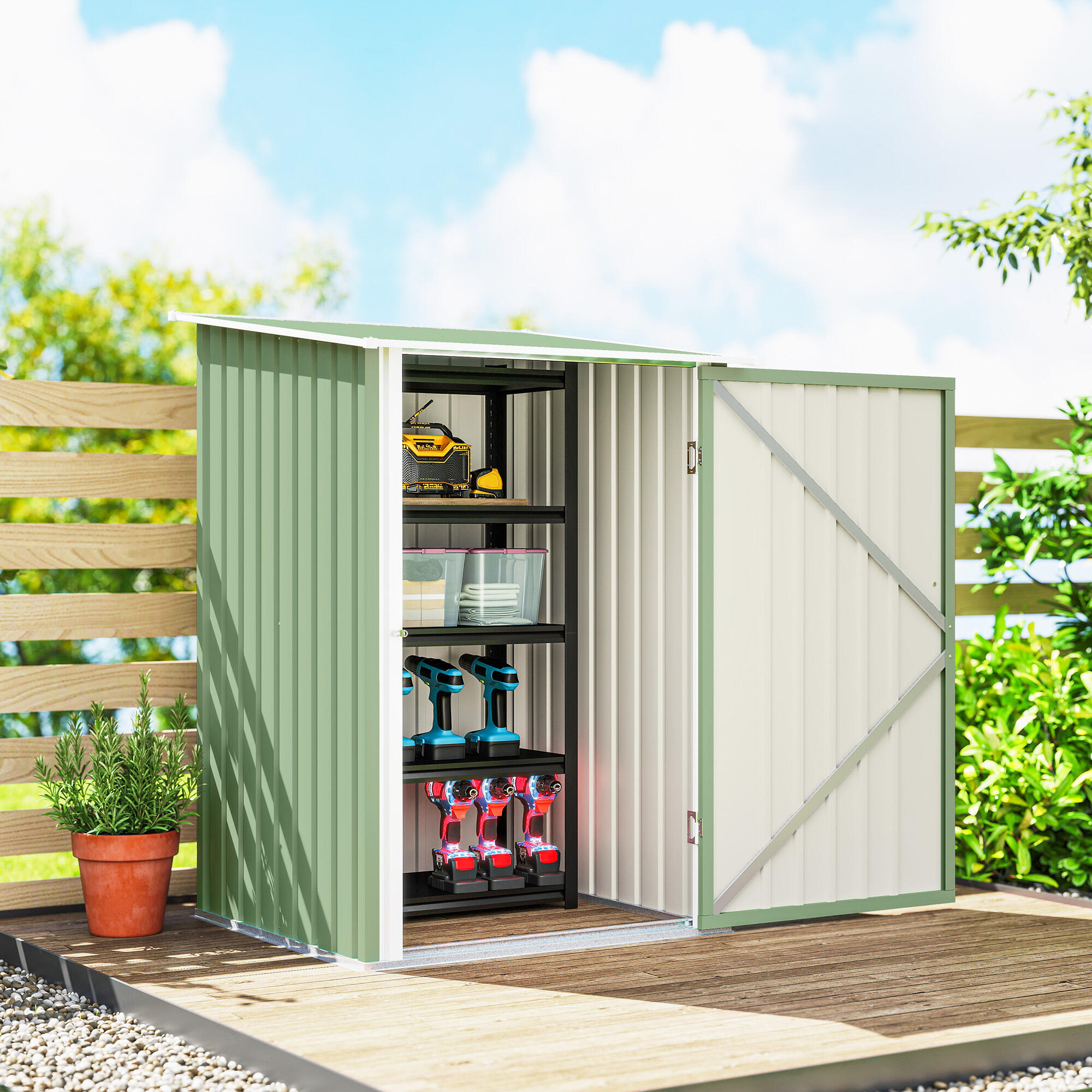 Caseta de Jardín Outsunny 100x103x160 cm Verde 4/5