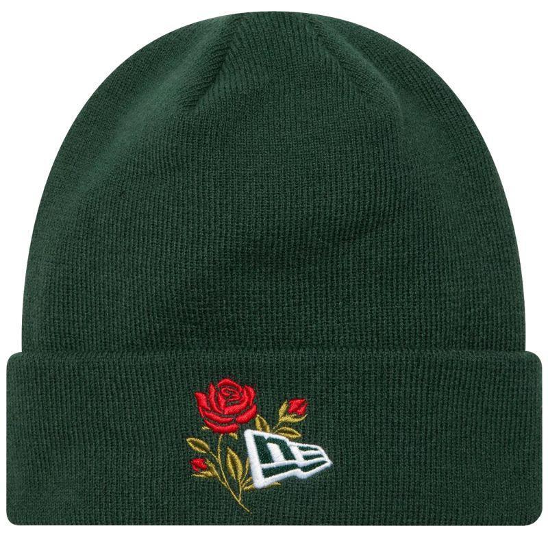 Unisex Adult Rose Knitted Cuff Beanie (Green)